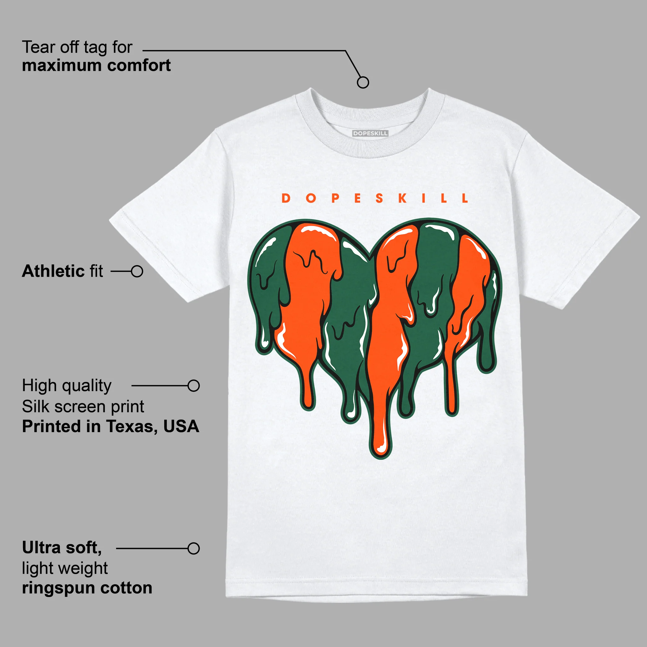 Dunk Low Team Dark Green Orange DopeSkill T-Shirt Slime Drip Heart Graphic - Image 3