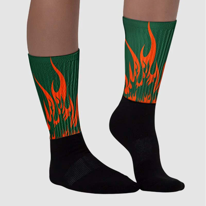Dunk Low Team Dark Green Orange Sublimated Socks FIRE Graphic - Image 3