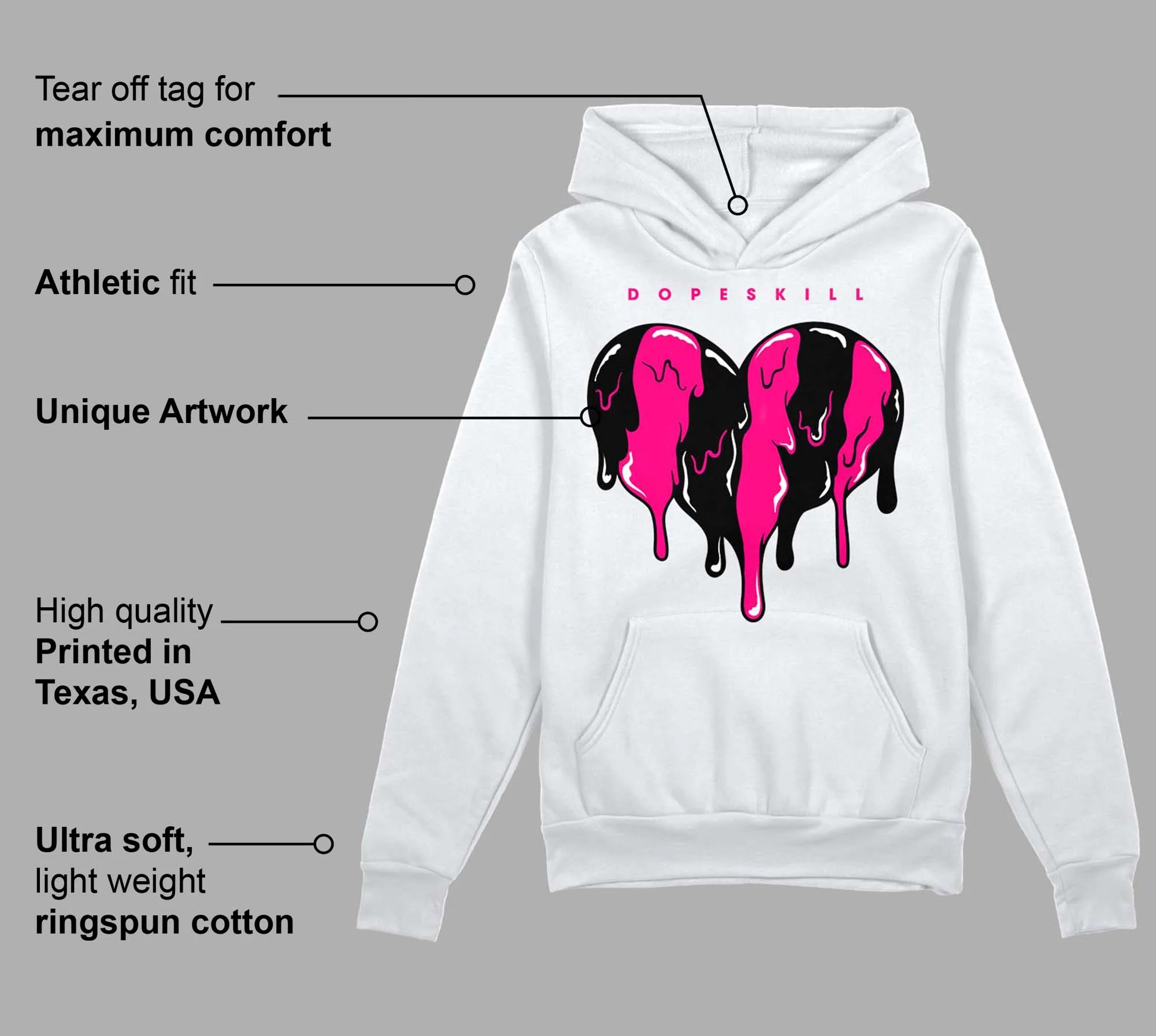 Fierce Pink 1s DopeSkill Hoodie Sweatshirt Slime Drip Heart Graphic - Image 3