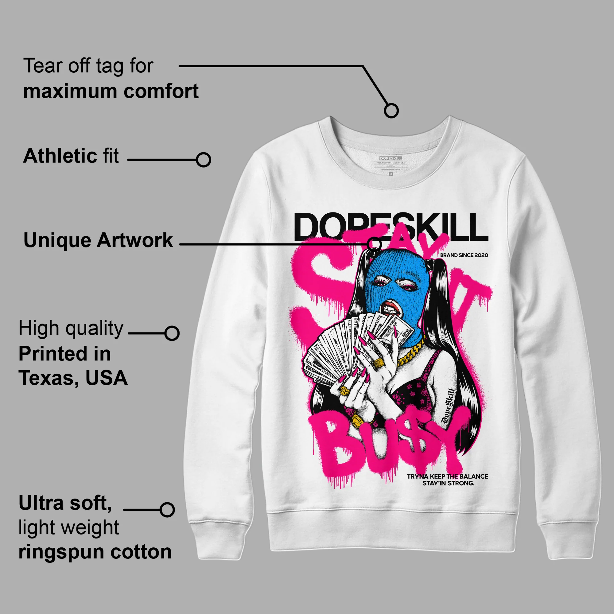 Fierce Pink 1s DopeSkill Sweatshirt Stay It Busy Graphic - Image 3