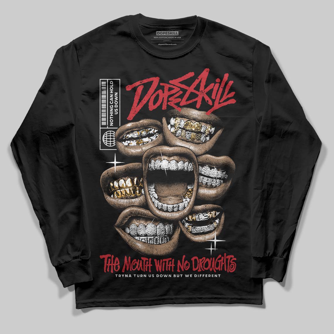 Fire Red “Black Tongue” 5s DopeSkill Long Sleeve T-Shirt The Mouth With No Droughts Graphic - Image 2