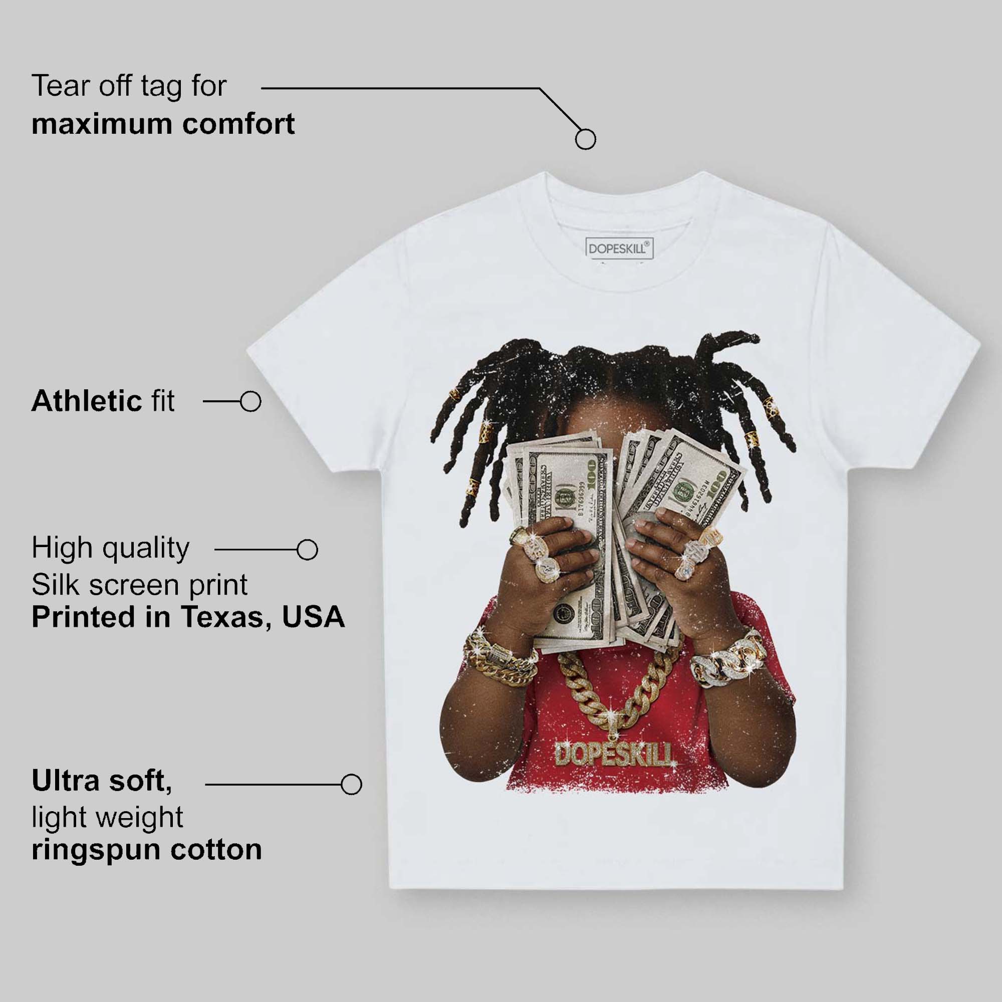 Fire Red “Black Tongue” 5s DopeSkill Toddler Kids T-shirt Rich Youth Graphic - Image 3