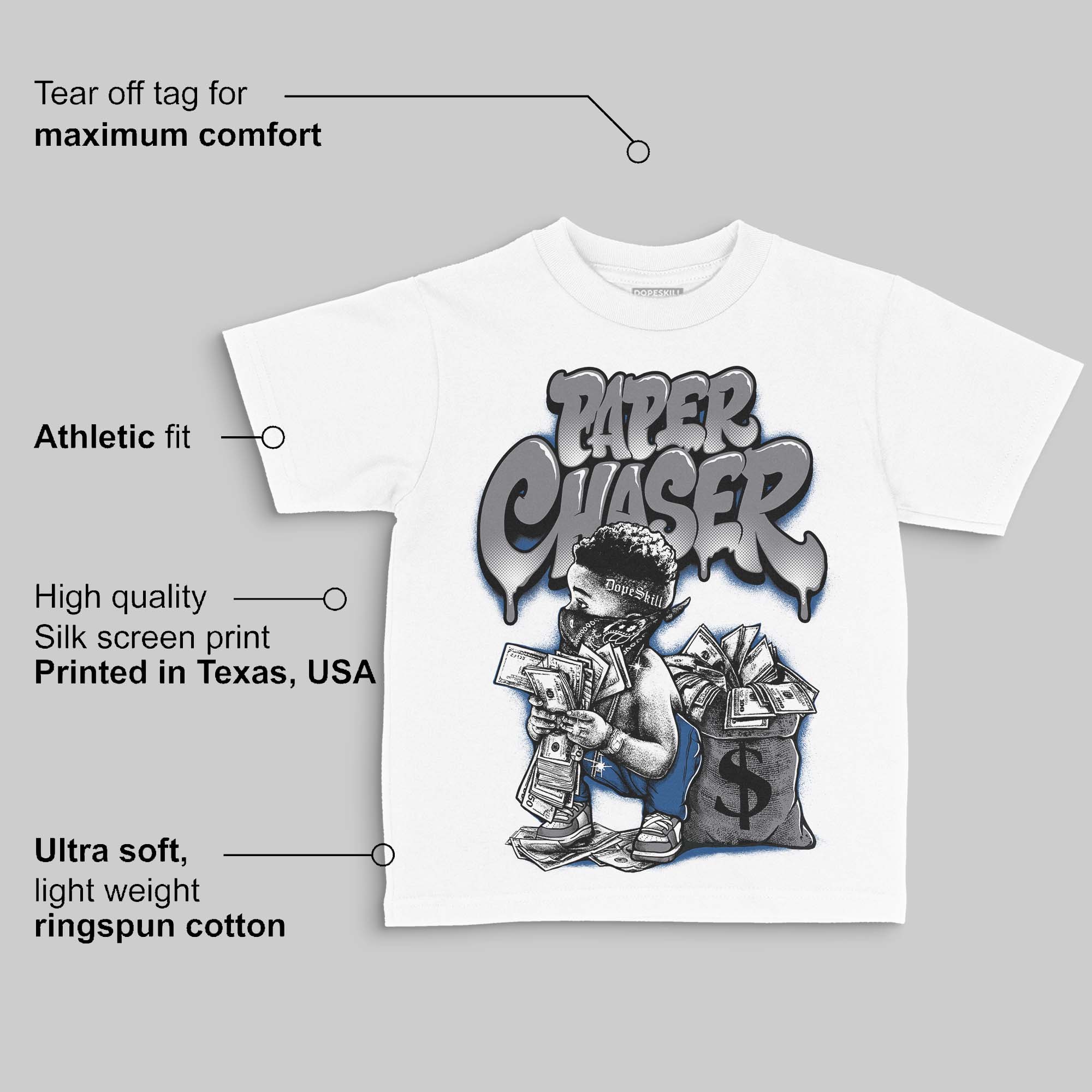 Flint Grey 9s DopeSkill Toddler Kids T-shirt Paper Chaser Boy Graphic - Image 3