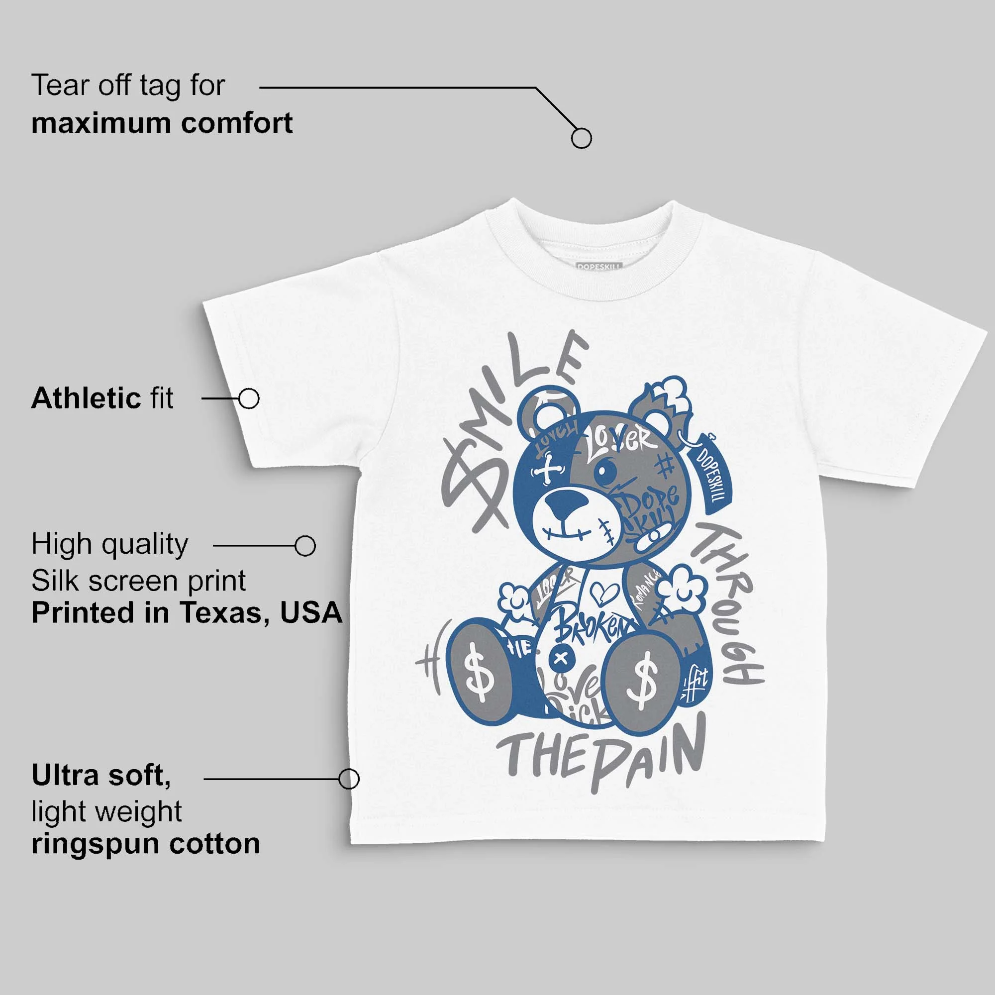 Flint Grey 9s DopeSkill Toddler Kids T-shirt Smile Through The Pain Graphic - Image 3