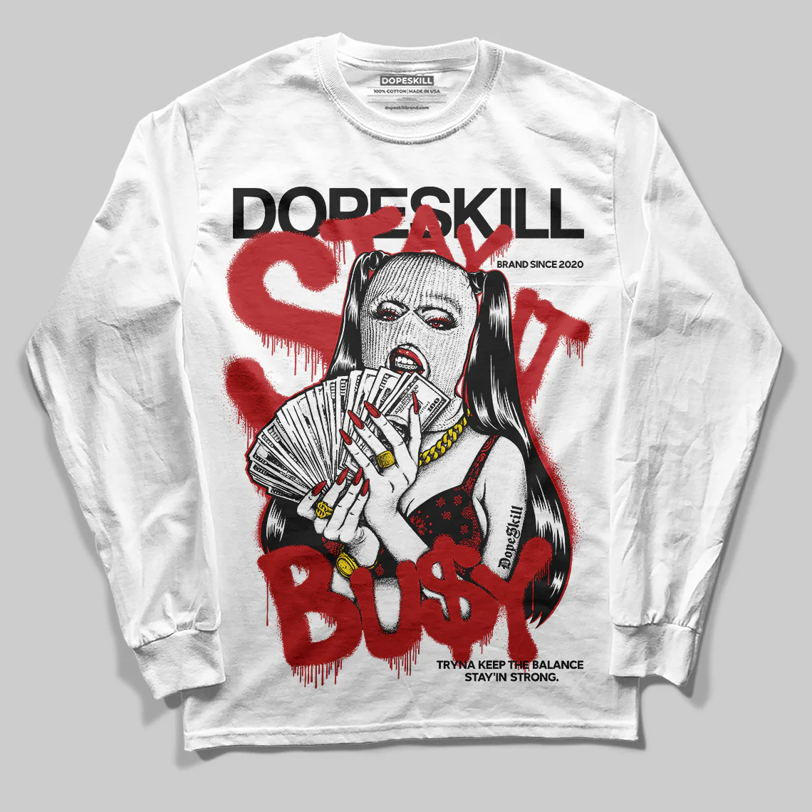 Flu Game 12s DopeSkill Long Sleeve T-Shirt Stay It Busy Graphic - Image 2