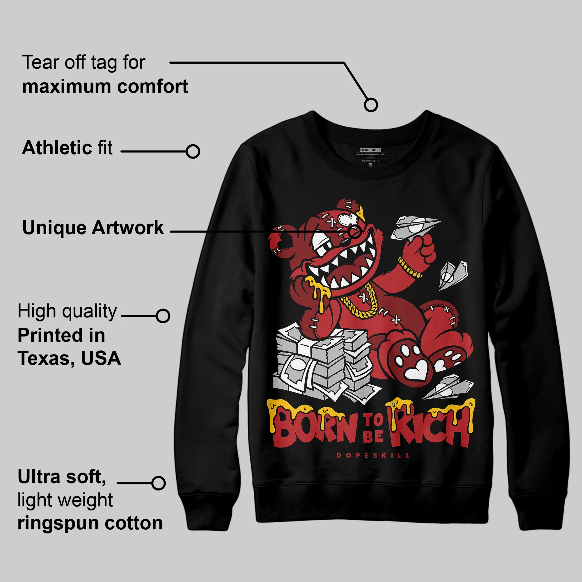 Flu Game 12s DopeSkill Sweatshirt Born To Be Rich Graphic - Image 3
