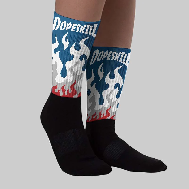 French Blue 12s DopeSkill Sublimated Sock FIRE Graphic - Image 2