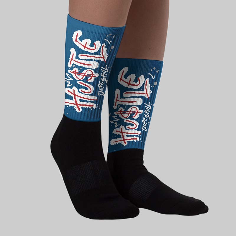 French Blue 12s DopeSkill Sublimated Sock Hustle Graphic - Image 2