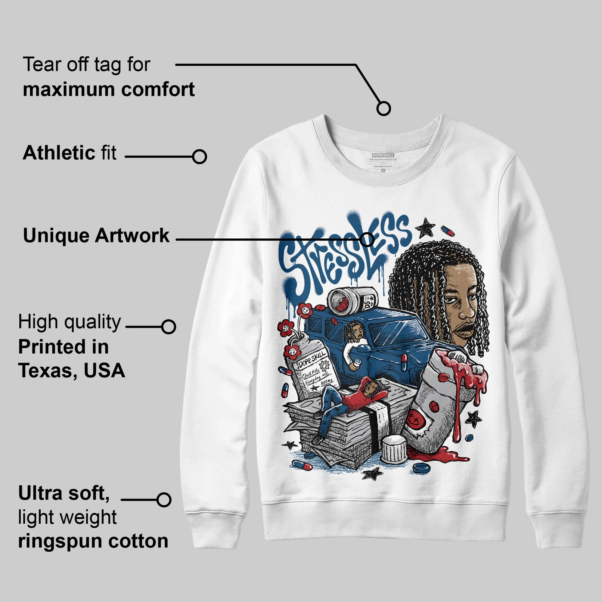 French Blue 12s DopeSkill Sweatshirt Stressless Graphic - Image 2