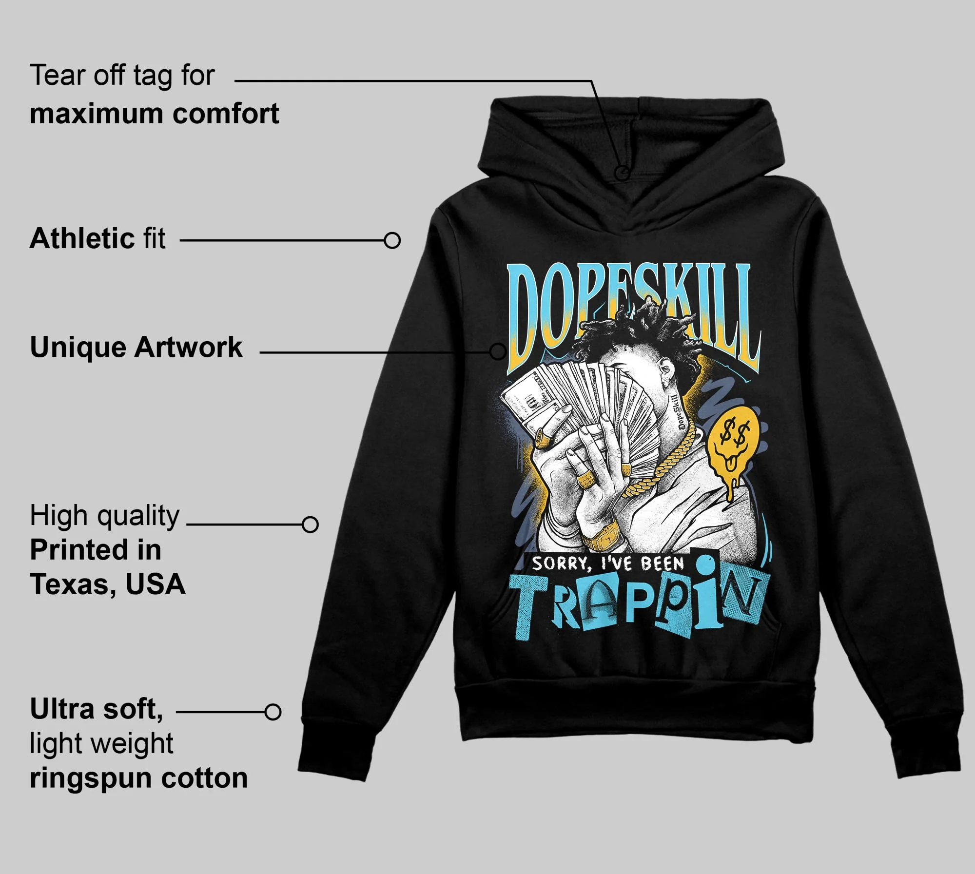 Gamma 11s DopeSkill Hoodie Sweatshirt Sorry I've Been Trappin Graphic - Image 3