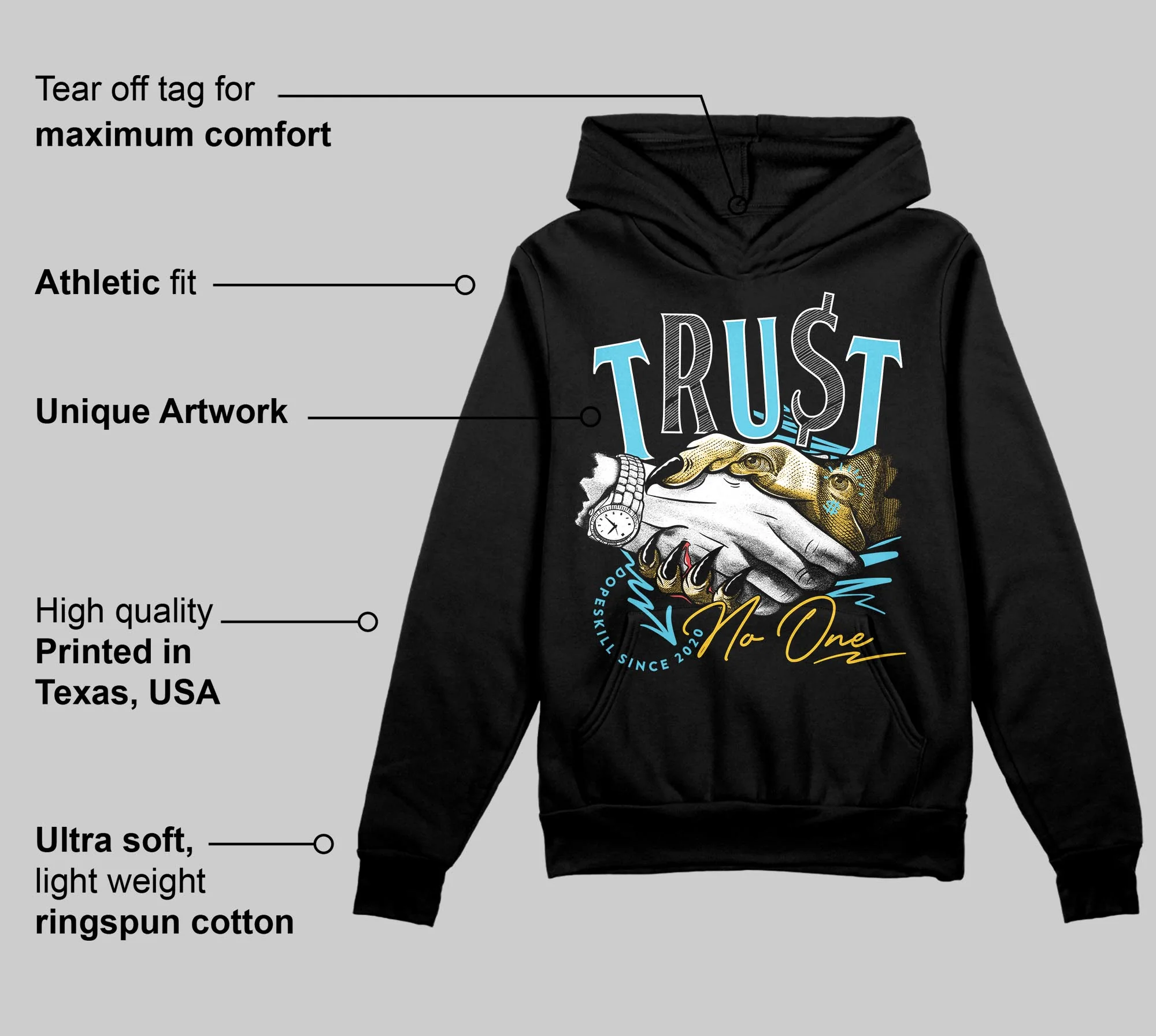 Gamma 11s DopeSkill Hoodie Sweatshirt Trust No One Graphic - Image 3
