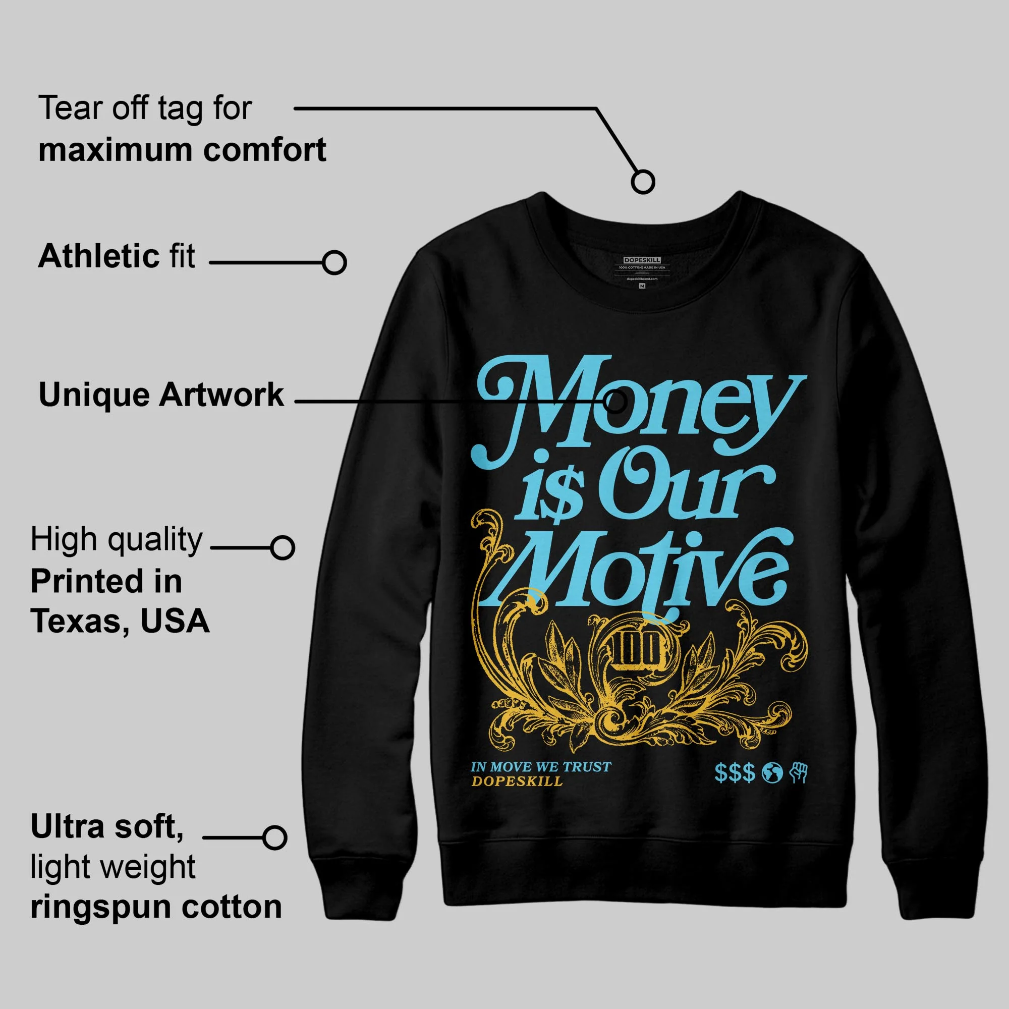 Gamma 11s DopeSkill Sweatshirt Money Is Our Motive Typo Graphic - Image 3