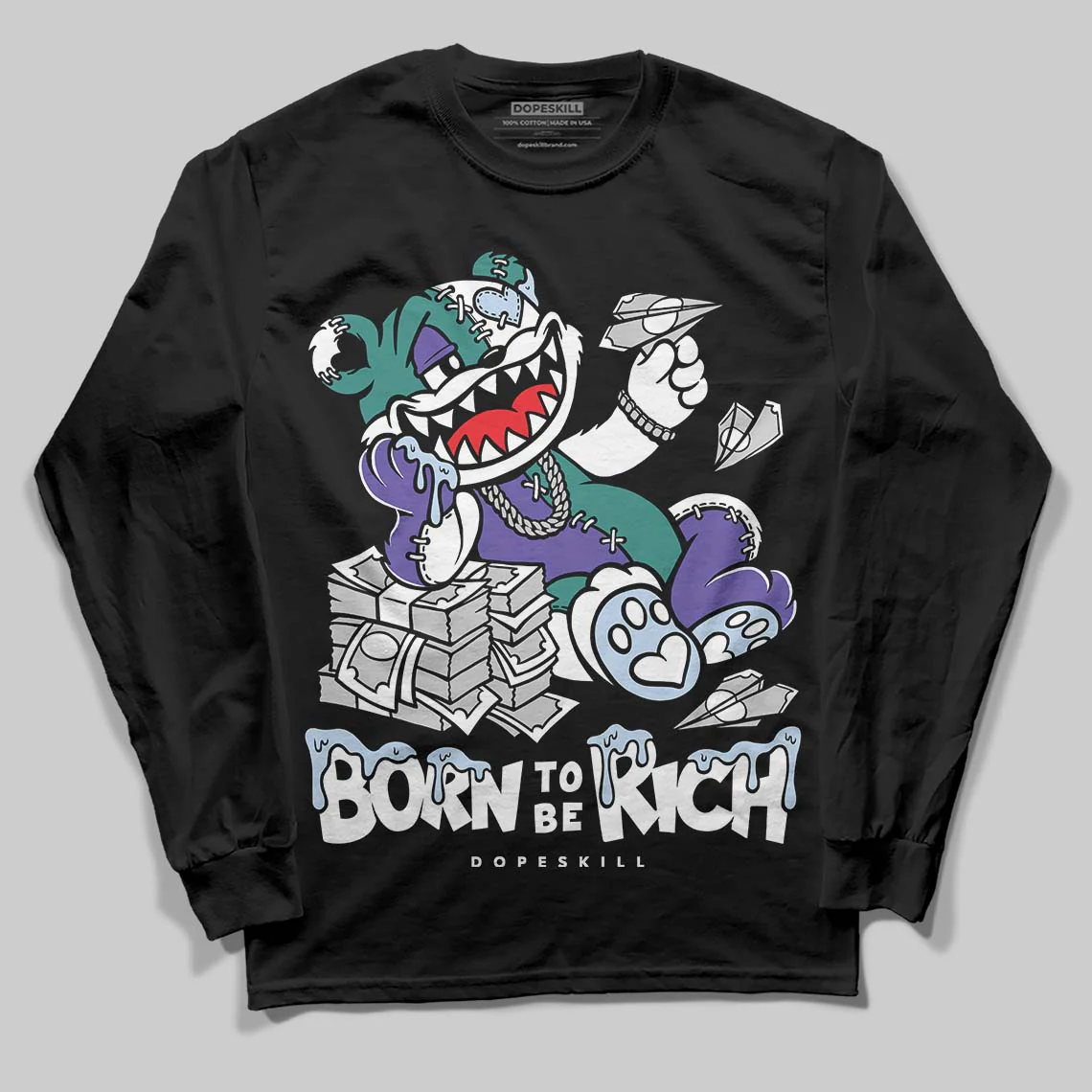 Grape 5s DopeSkill Long Sleeve T-Shirt Born To Be Rich Graphic - Image 2