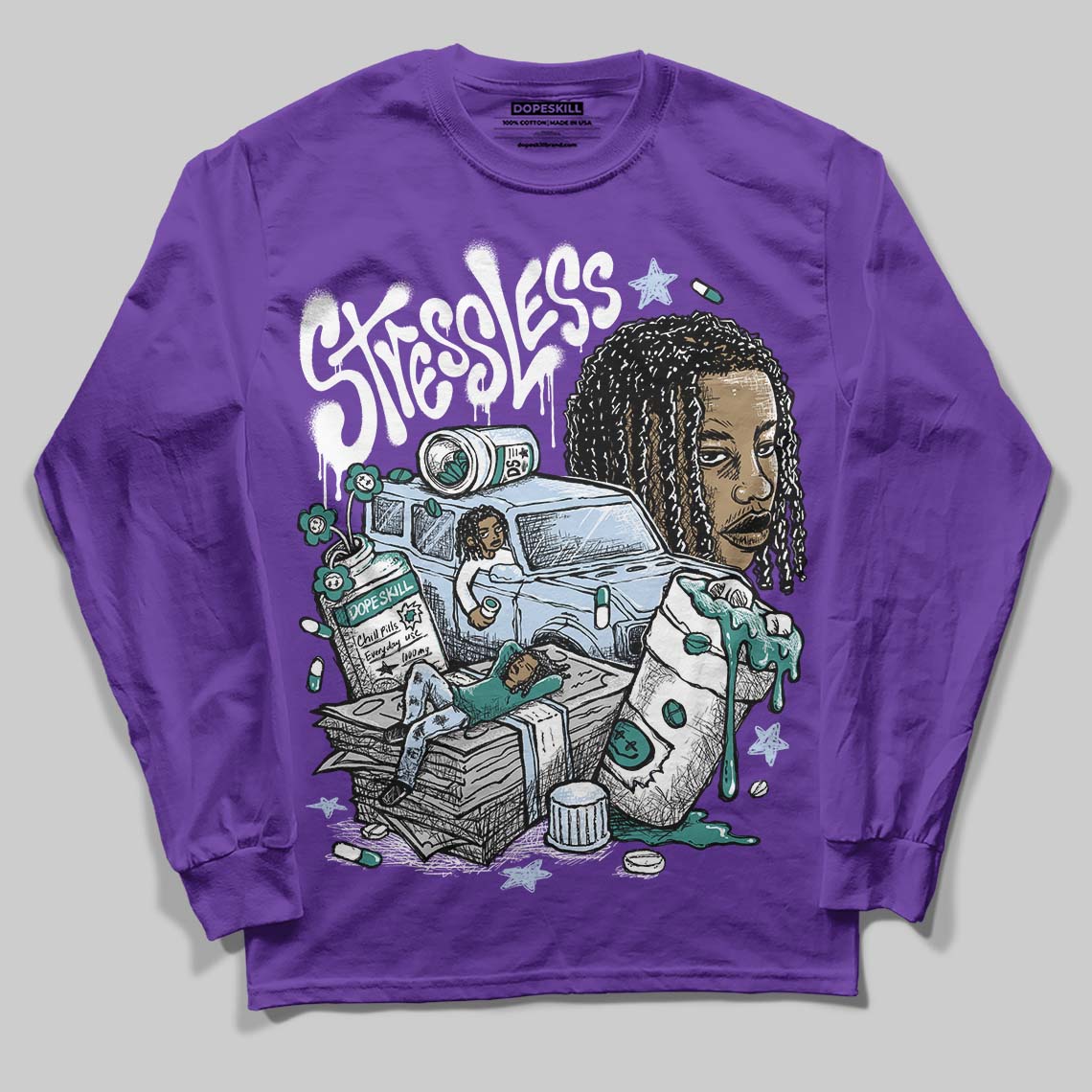 Grape 5s DopeSkill Long Sleeve T-Shirt Stressless Graphic - Image 3