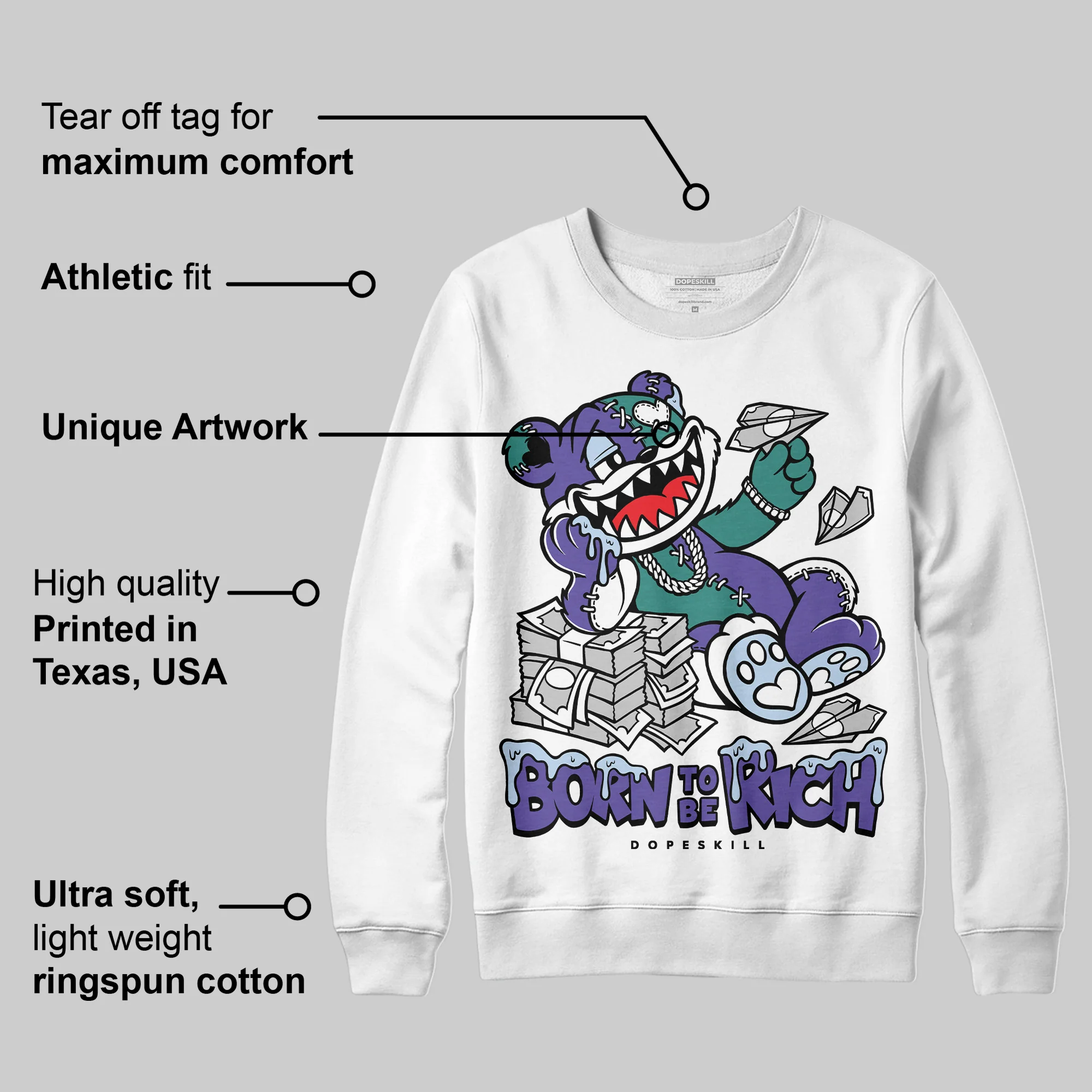 Grape 5s DopeSkill Sweatshirt Born To Be Rich Graphic - Image 4