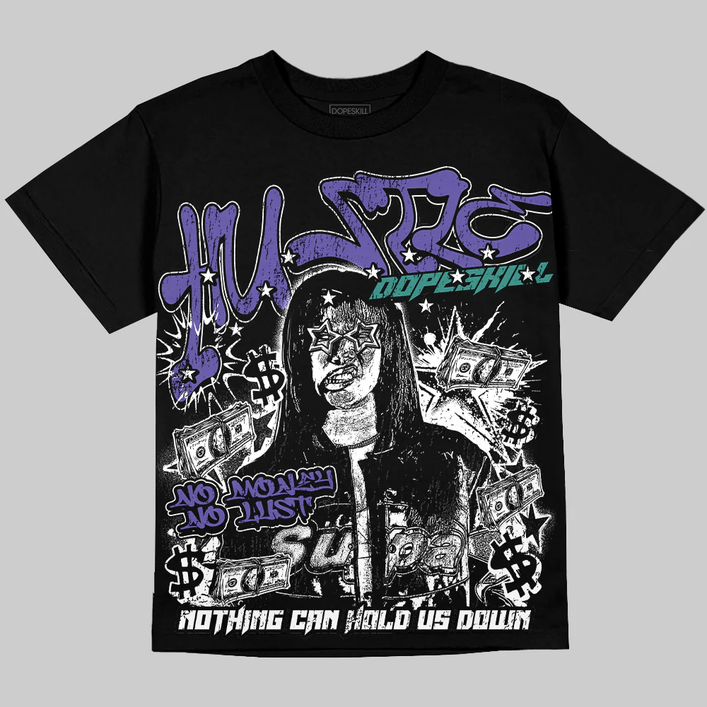 Grape 5s Oversize Print 'No Money No Lust' DopeSkill Graphic T-shirt - Image 2