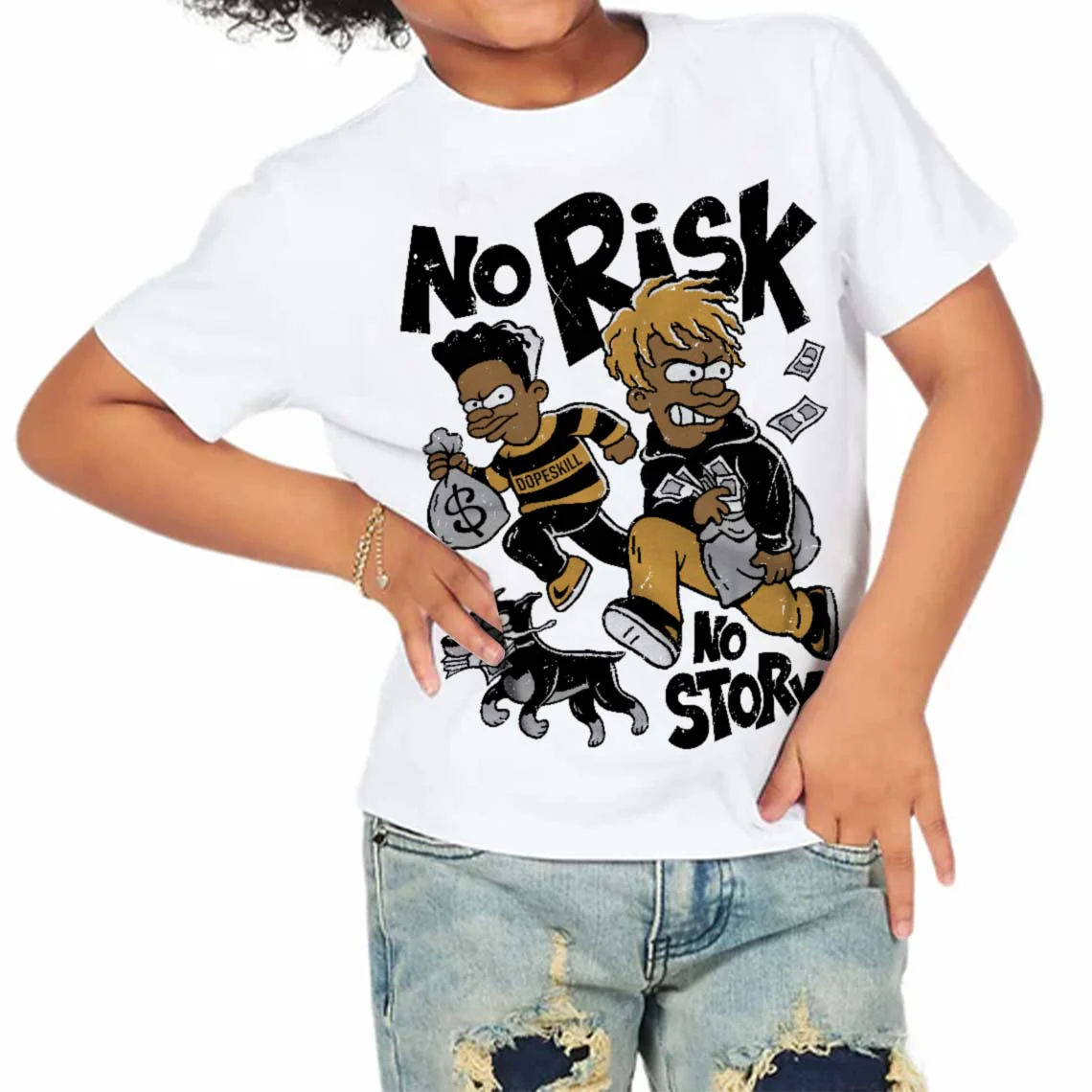 Gratitude 11s DopeSkill Toddler Kids T-shirt No Risk No Story Graphic - Image 2