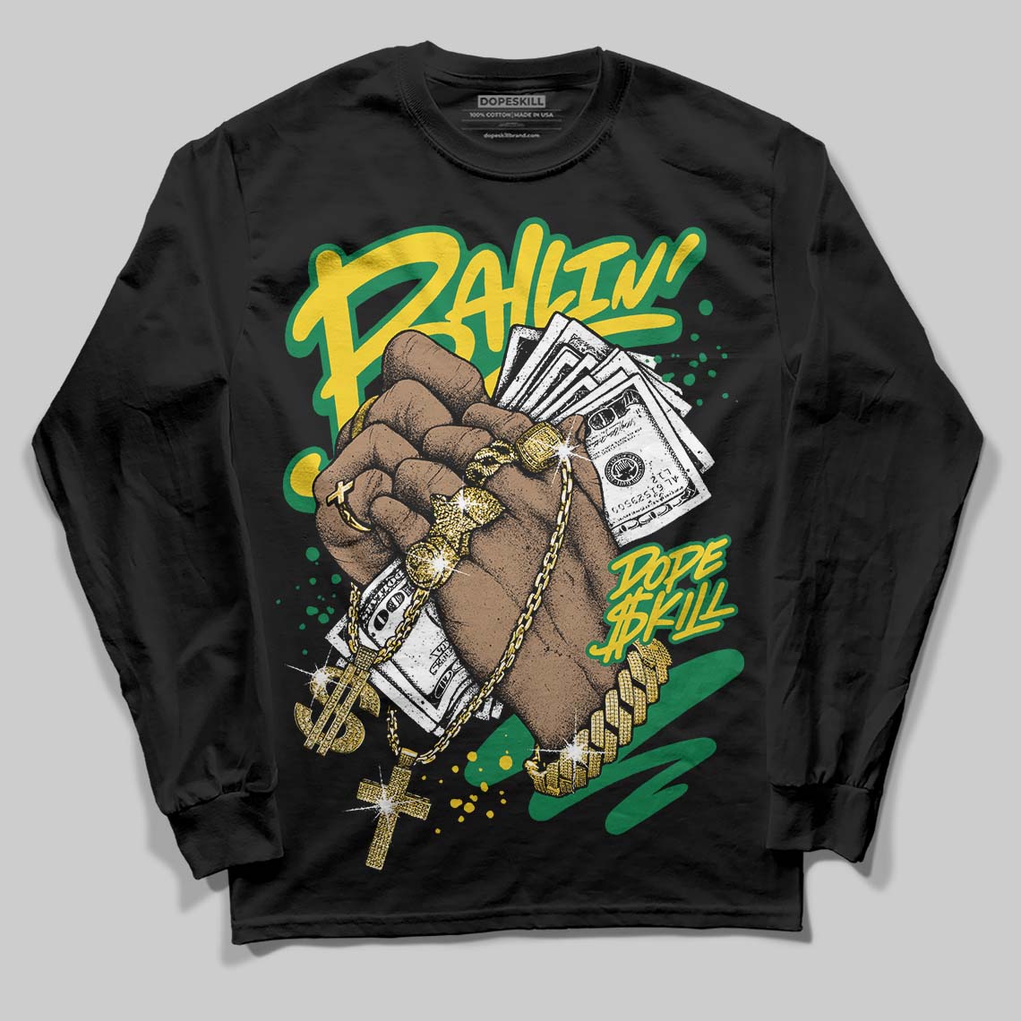 Green Collection DopeSkill Long Sleeve T-Shirt Always Ballin' Graphic - Image 2