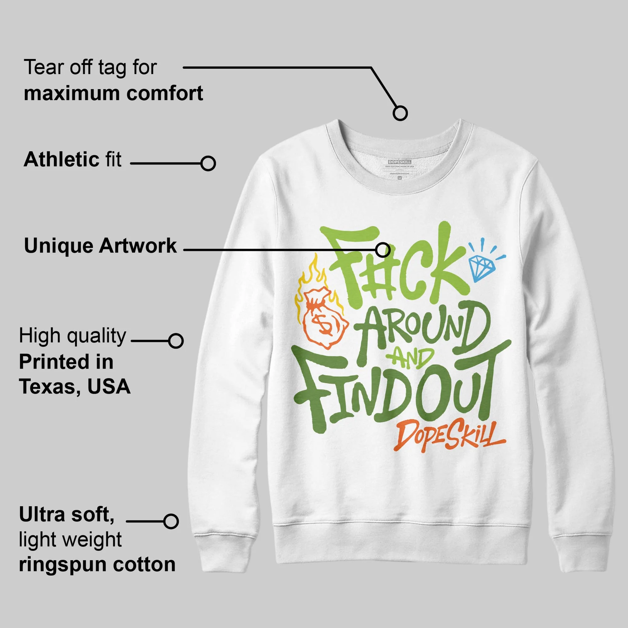 Green Collection DopeSkill Sweatshirt F#ck Around And Find Out Graphic - Image 3