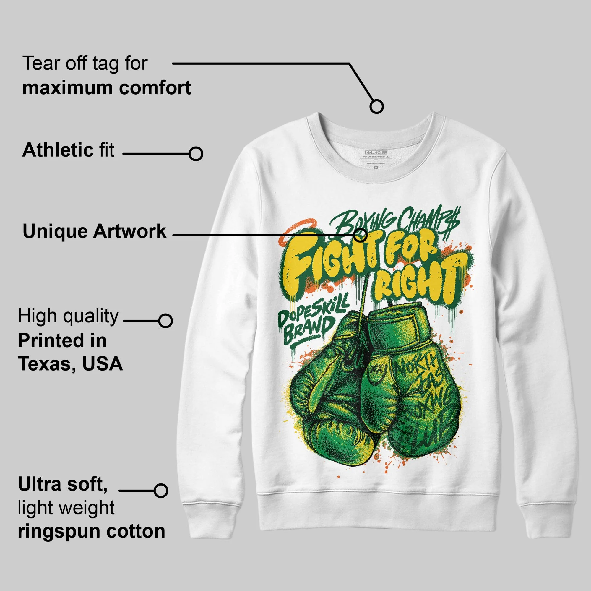 Green Collection DopeSkill Sweatshirt Fight For Right Graphic - Image 3