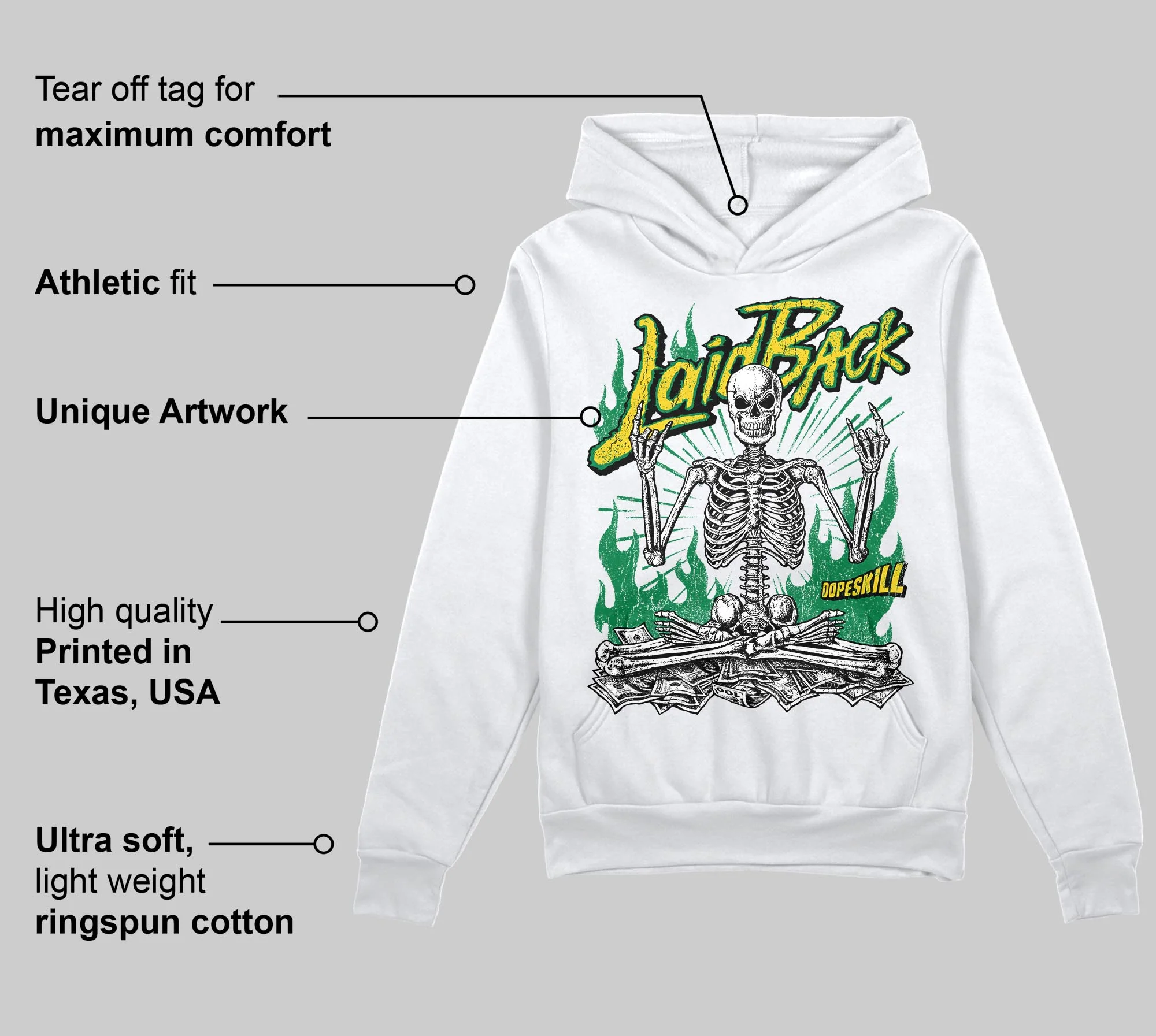 Green 'Laid Back' DopeSkill Graphic Hoodie - Image 3