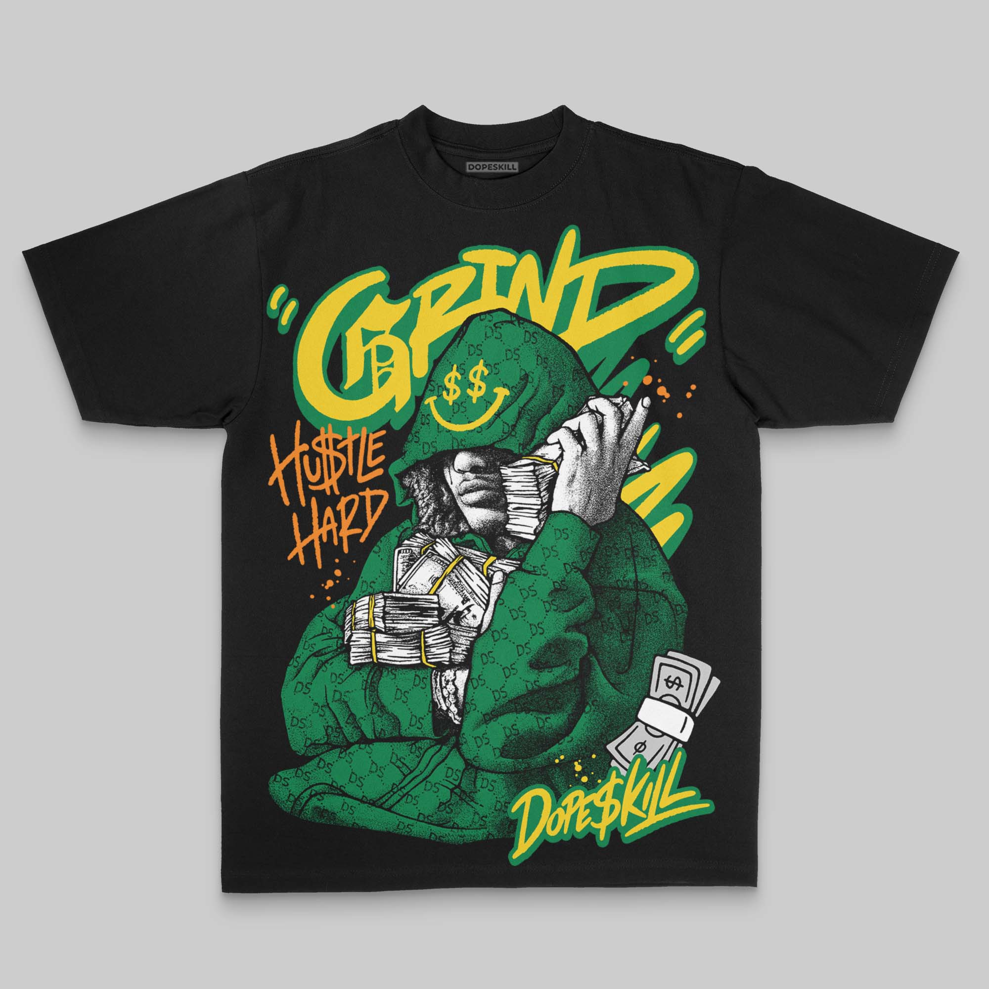 Green Oversize Print 'Grind Pray' DopeSkill Graphic T-shirt - Image 2