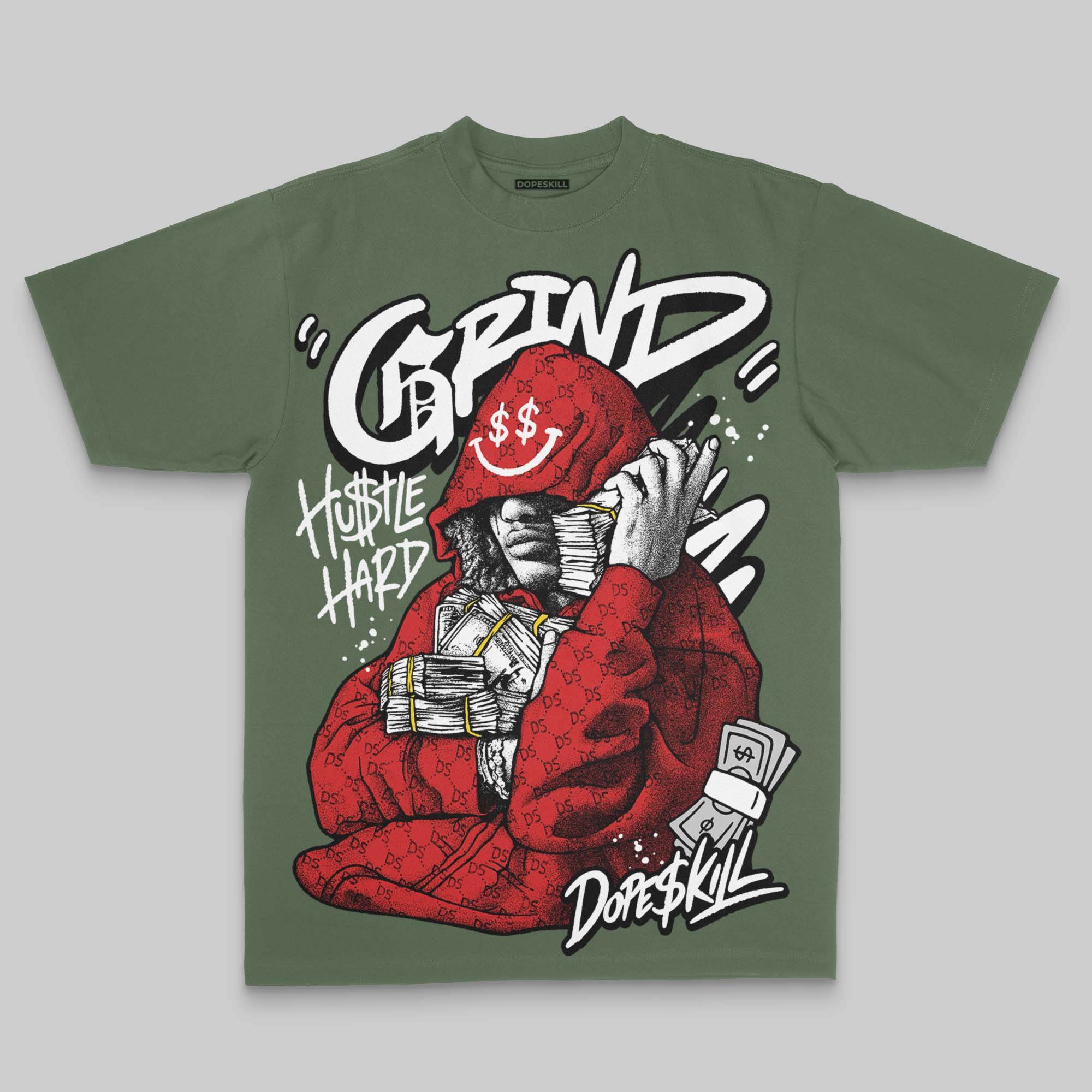Green Oversize Print 'Grind Pray' DopeSkill Graphic T-shirt - Image 3