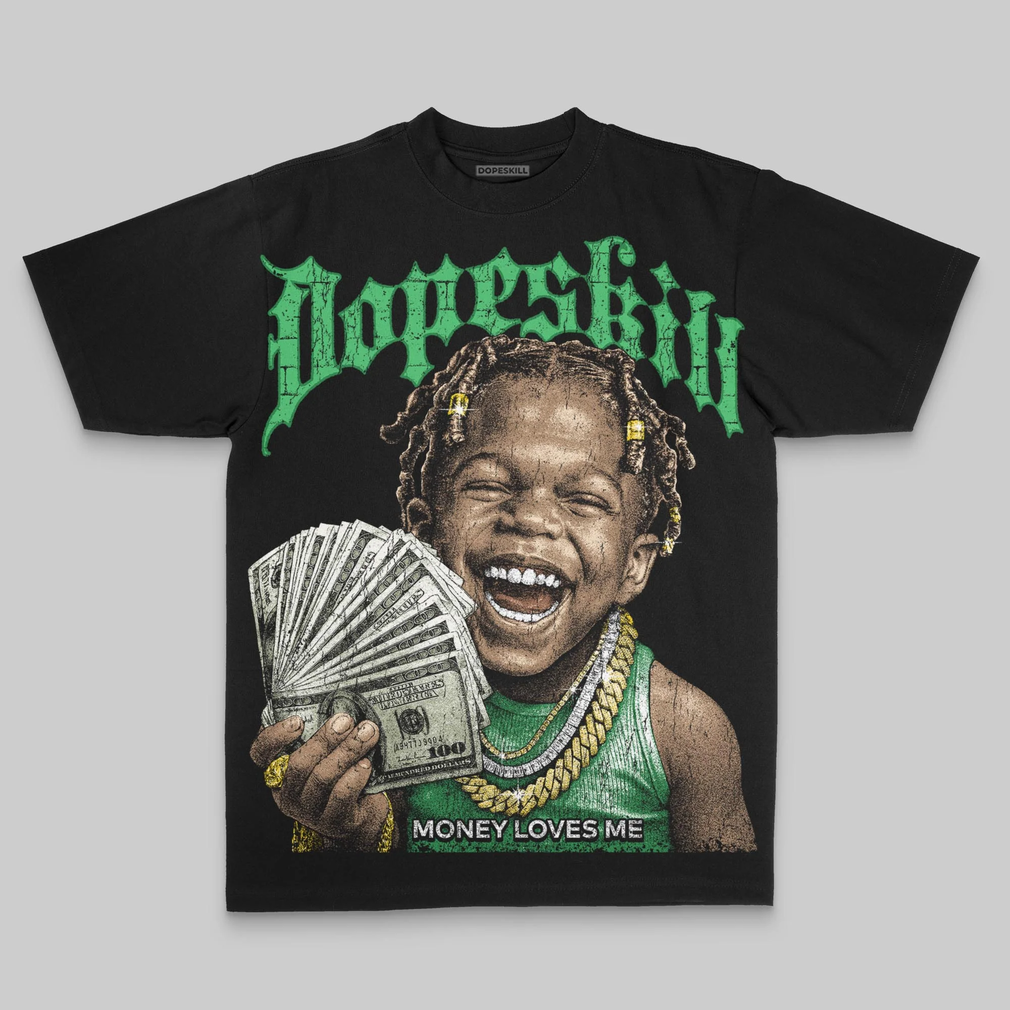 Green Oversize Print Money Loves Me DopeSkill Graphic T-shirt - Image 2