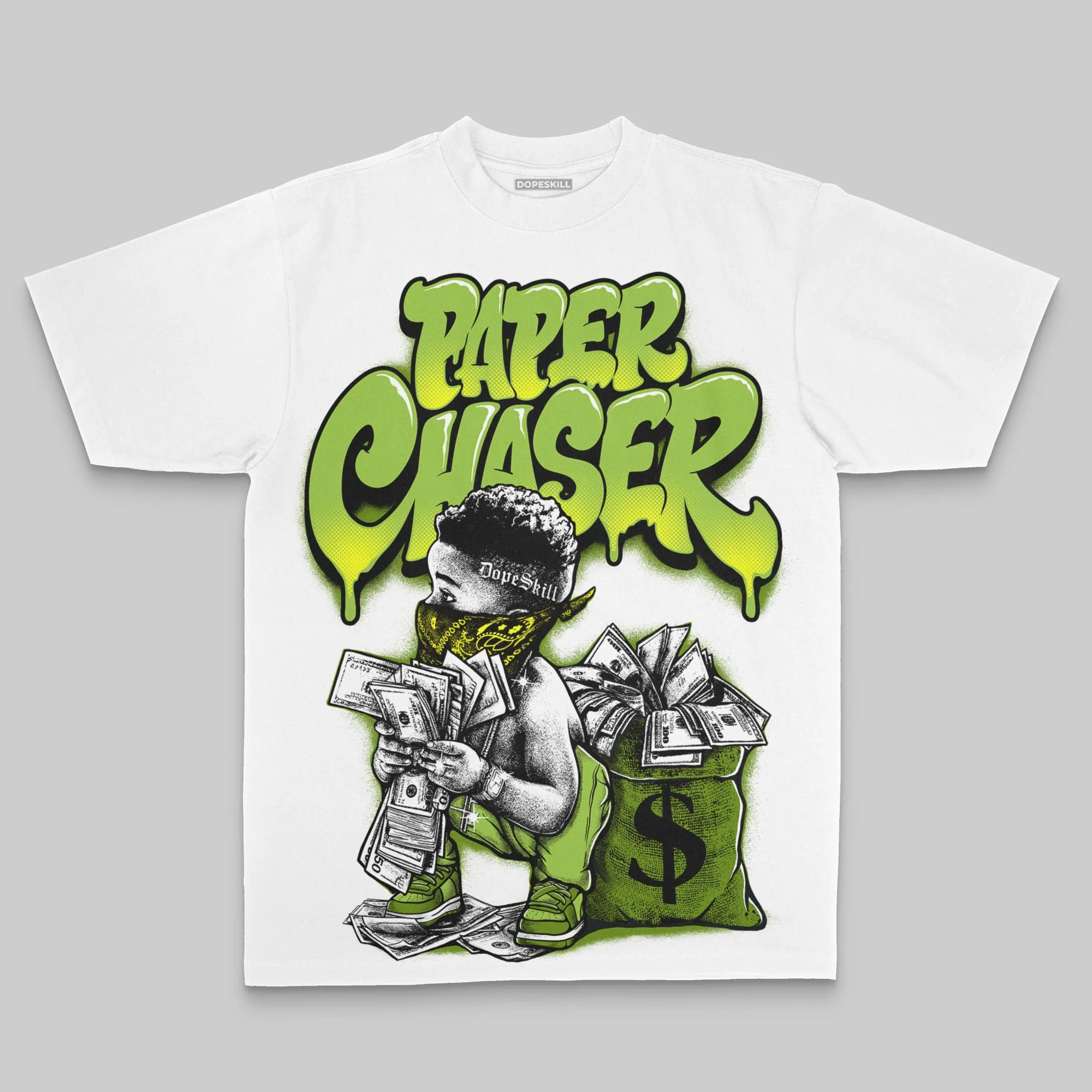 Green Oversize Print Paper Chaser Boy DopeSkill Graphic T-shirt