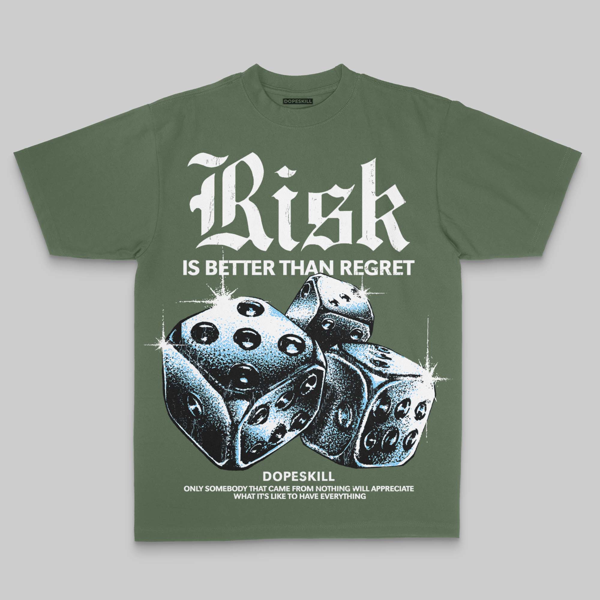 Green Oversize Print 'Risk Is Better Than Regret' DopeSkill Graphic T-shirt - Image 3