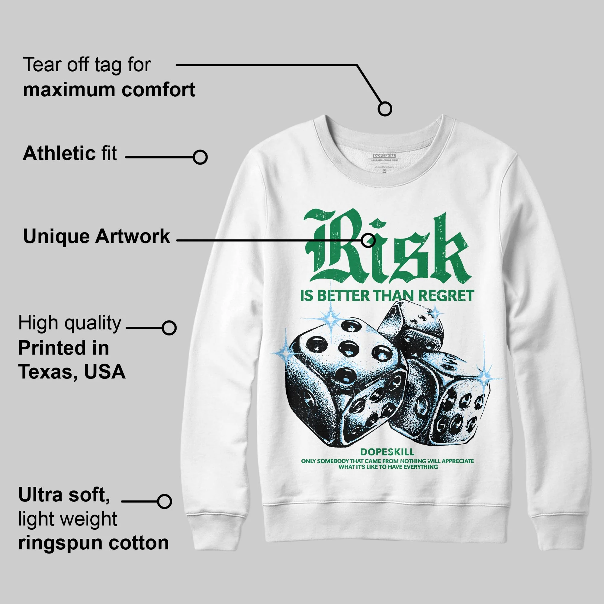 Green 'Risk Is Better Than Regret' DopeSkill Graphic Sweatshirt - Image 3