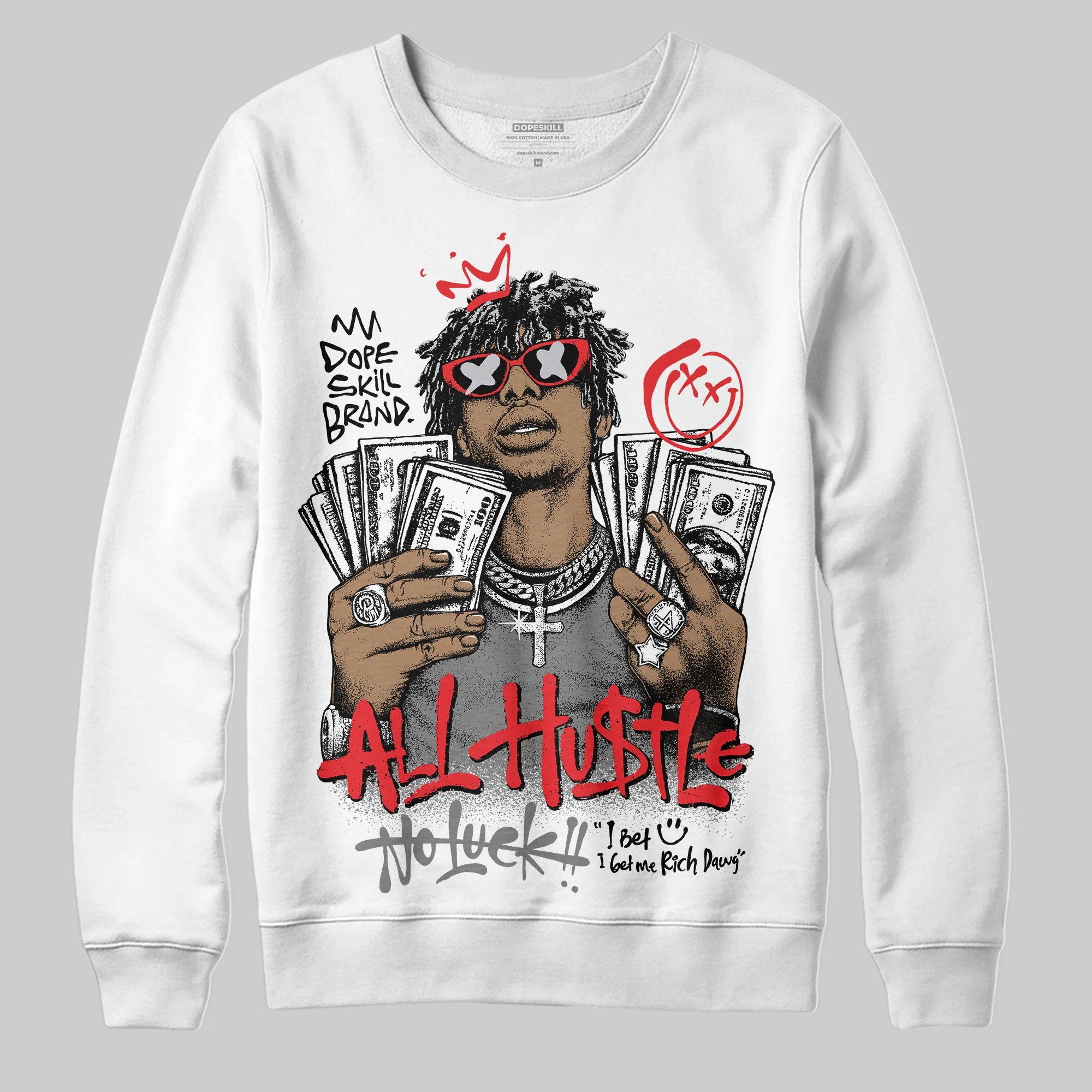 Grey 'All Hustle No Luck' DopeSkill Graphic Sweatshirt