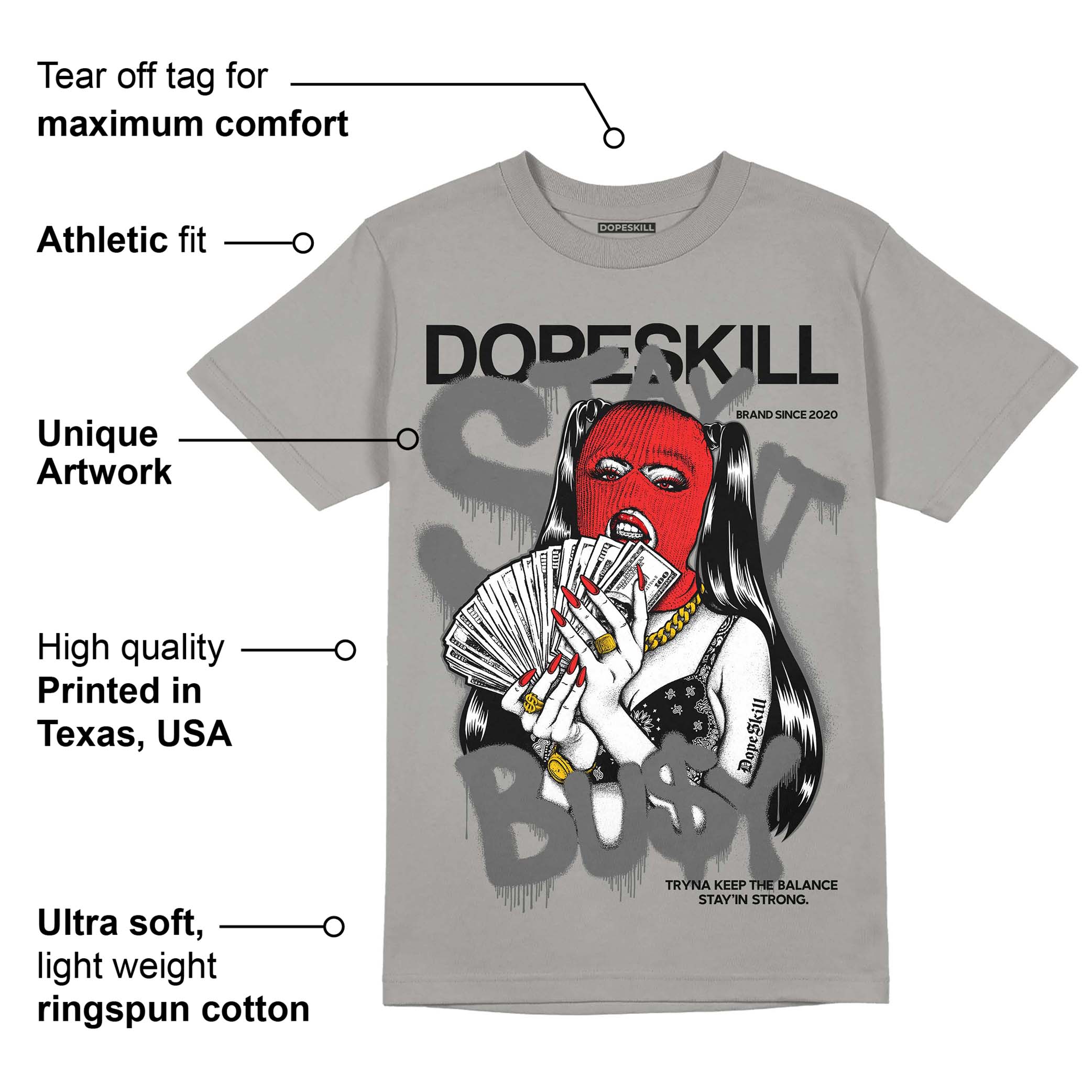 Grey Collection DopeSkill Grey T-shirt Stay It Busy Graphic - Image 2