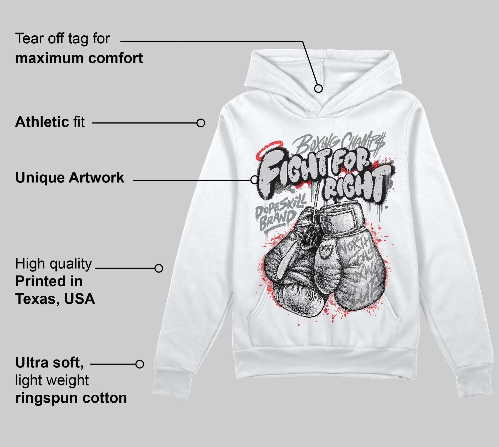 Grey Collection DopeSkill Hoodie Sweatshirt Fight For Right Graphic - Image 3