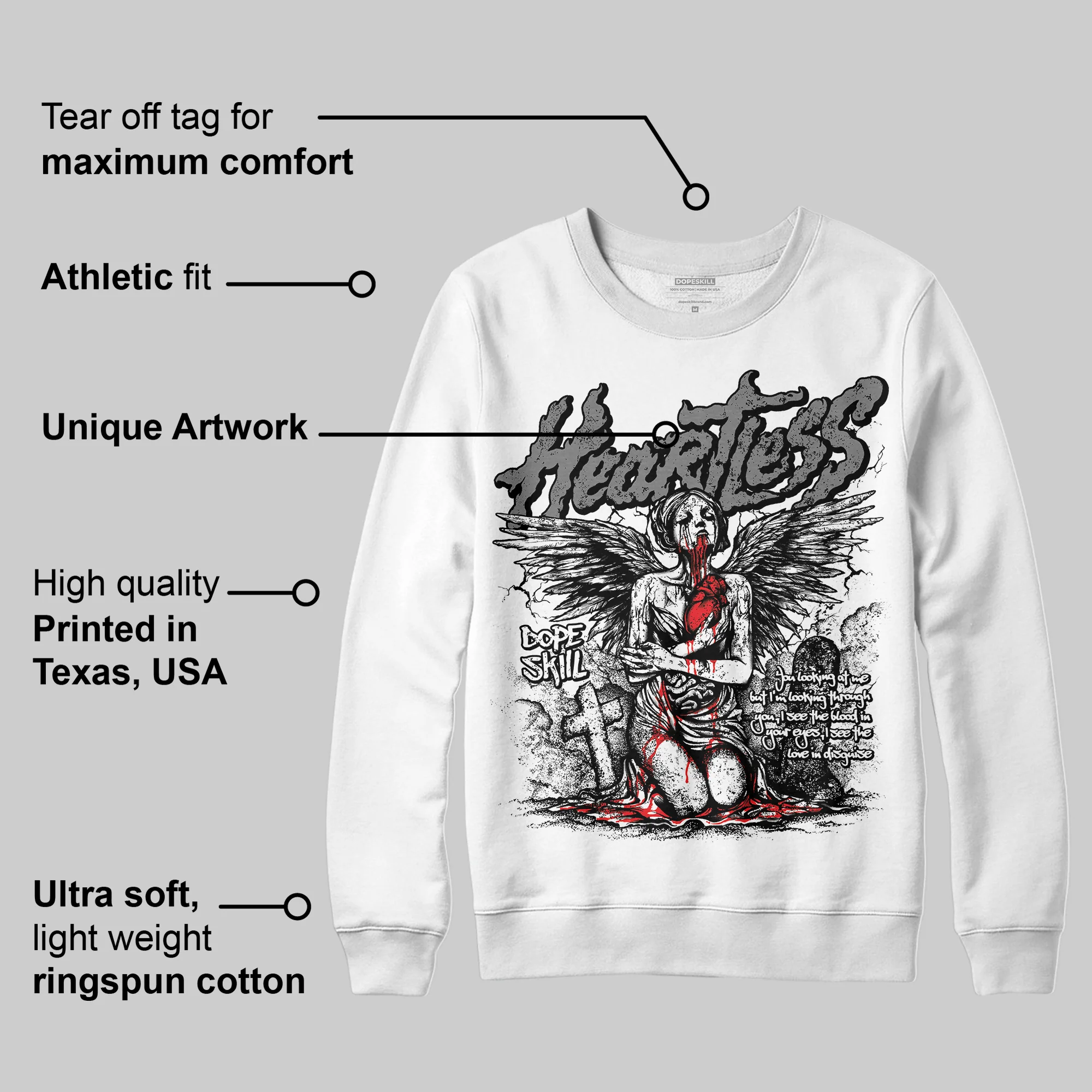 Grey Collection DopeSkill Sweatshirt Heartless Graphic - Image 3