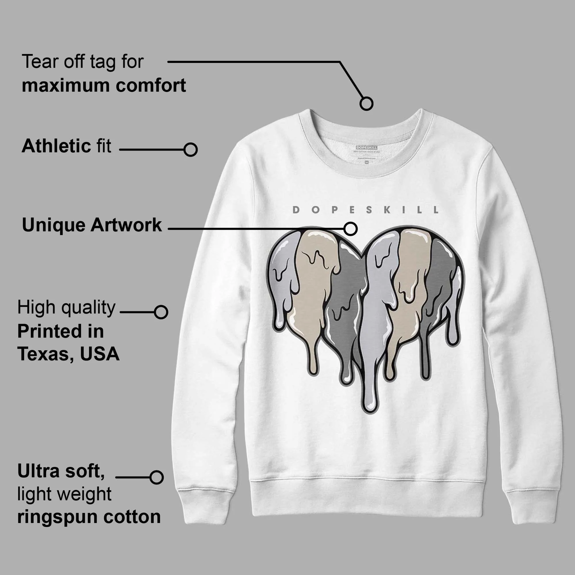 Grey Collection DopeSkill Sweatshirt Slime Drip Heart Graphic - Image 3