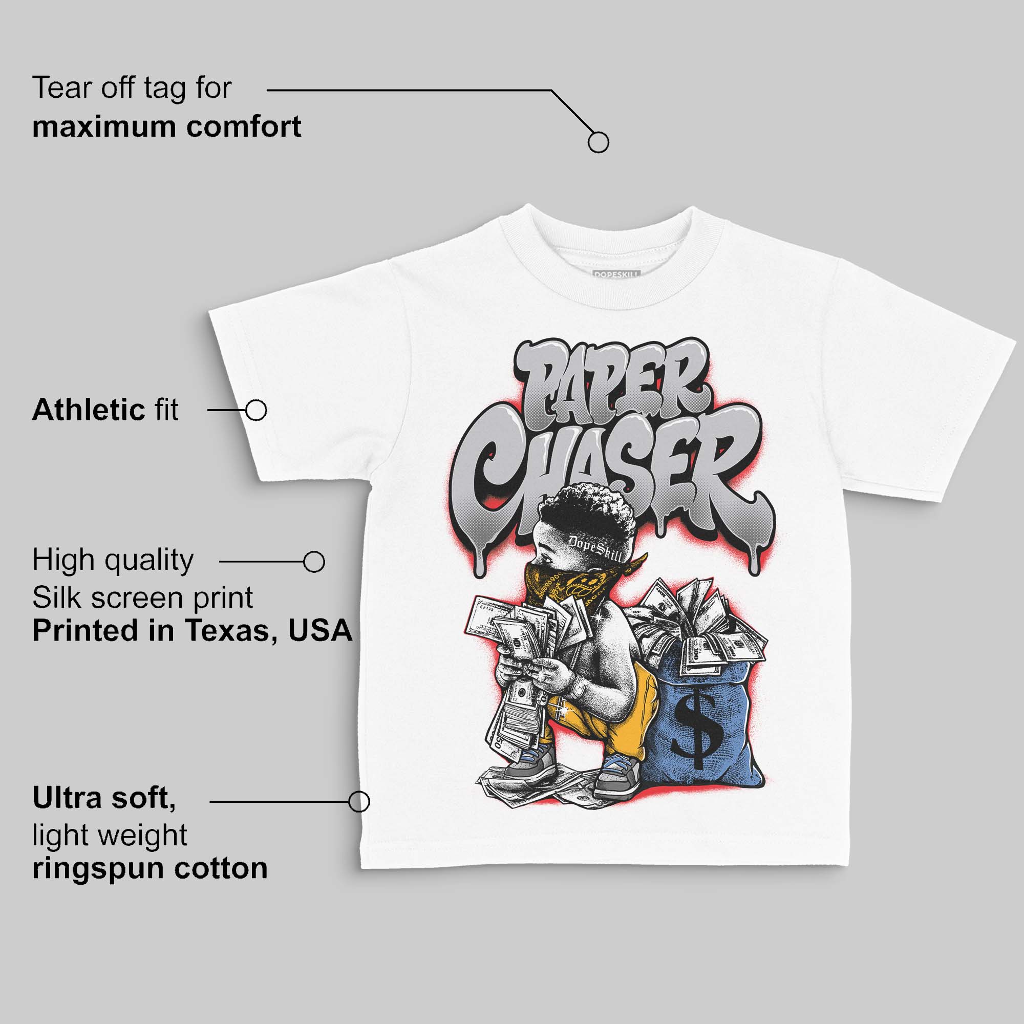 Grey 'Paper Chaser Boy' DopeSkill Graphic Toddler Kids T-shirt - Image 3