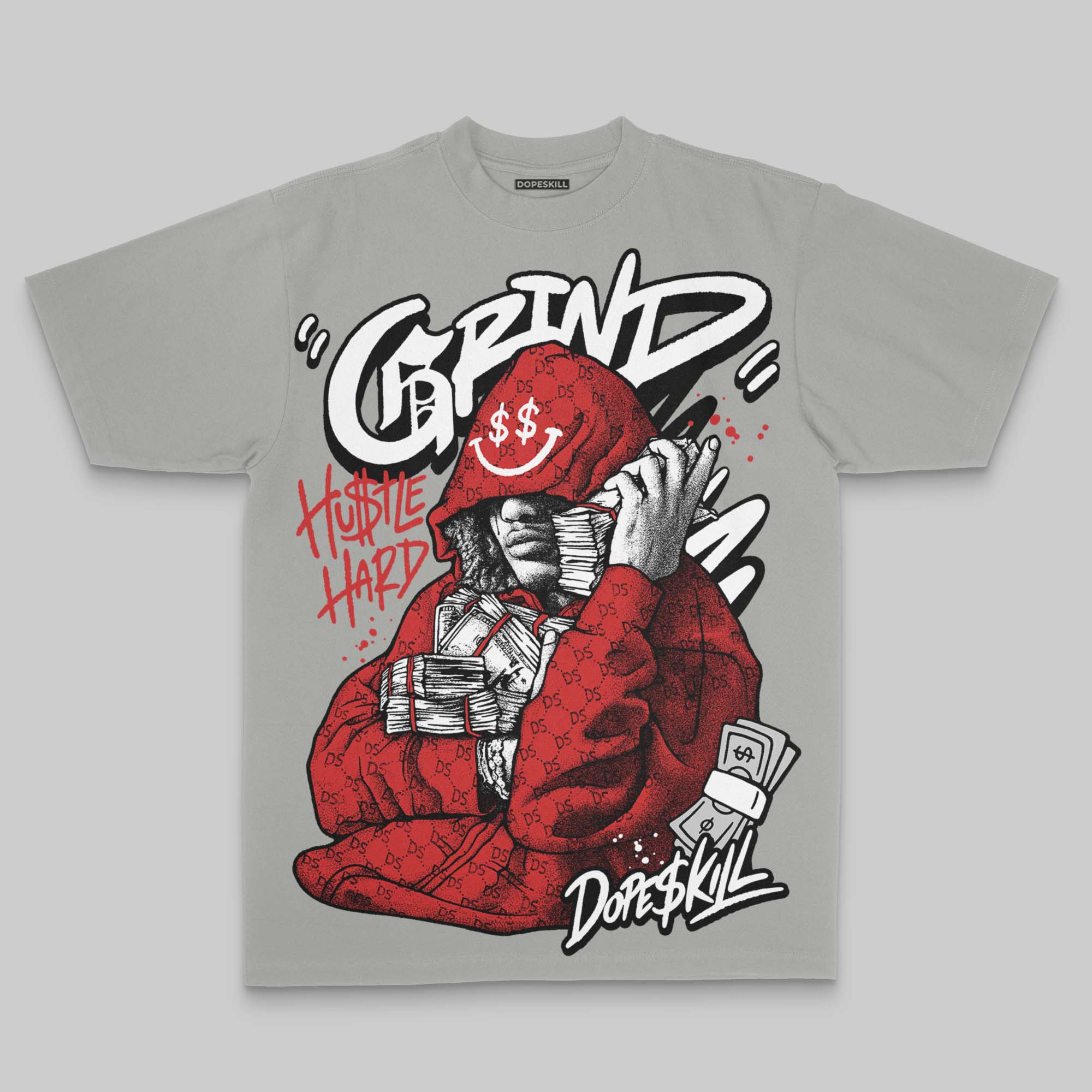 Grey Oversize Print 'Grind Pray' DopeSkill Graphic T-shirt - Image 3