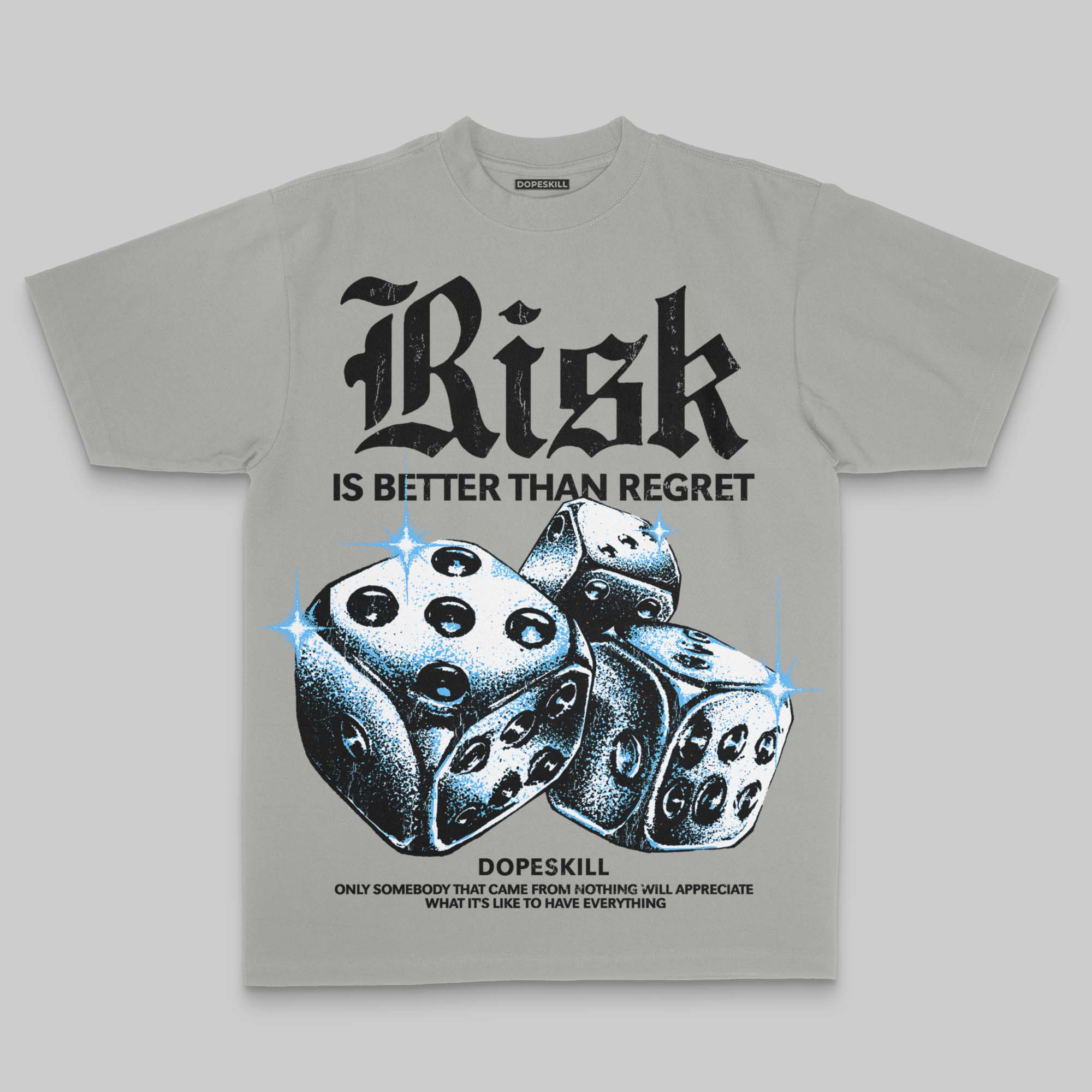 Grey Oversize Print 'Risk Is Better Than Regret' DopeSkill Graphic T-shirt - Image 3
