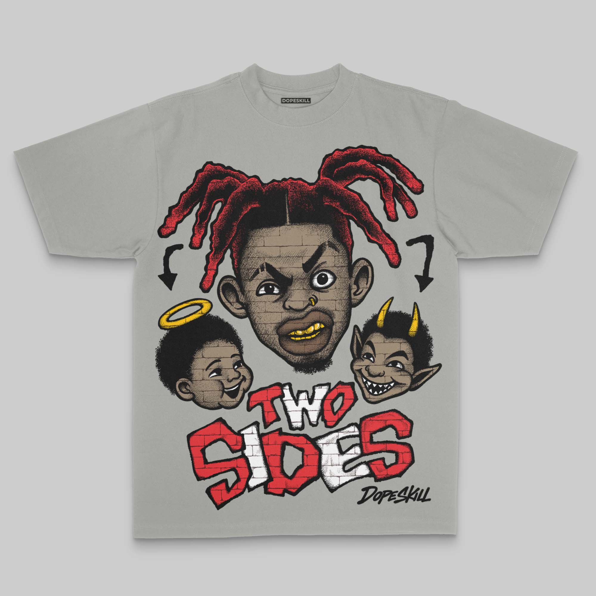 Grey Oversize Print 'Two Sides' DopeSkill Graphic T-shirt - Image 3