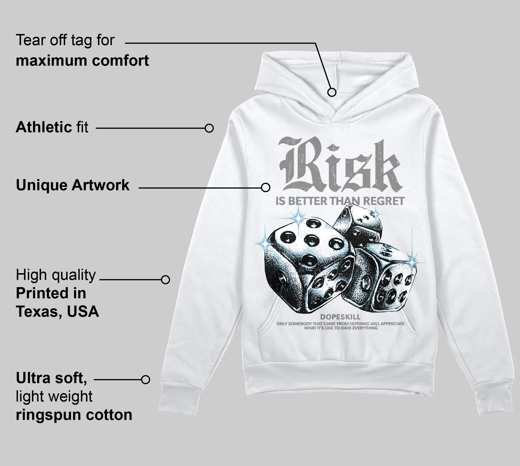 Grey 'Risk Is Better Than Regret' DopeSkill Graphic Hoodie - Image 3