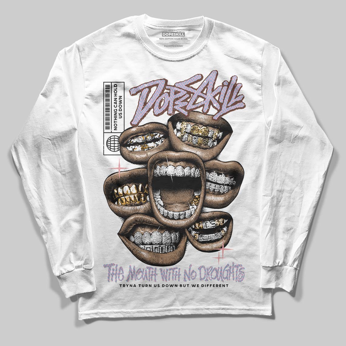 Harris Tweed x Denim Turquoise Dunk DopeSkill Long Sleeve T-Shirt The Mouth With No Droughts Graphic - Image 2