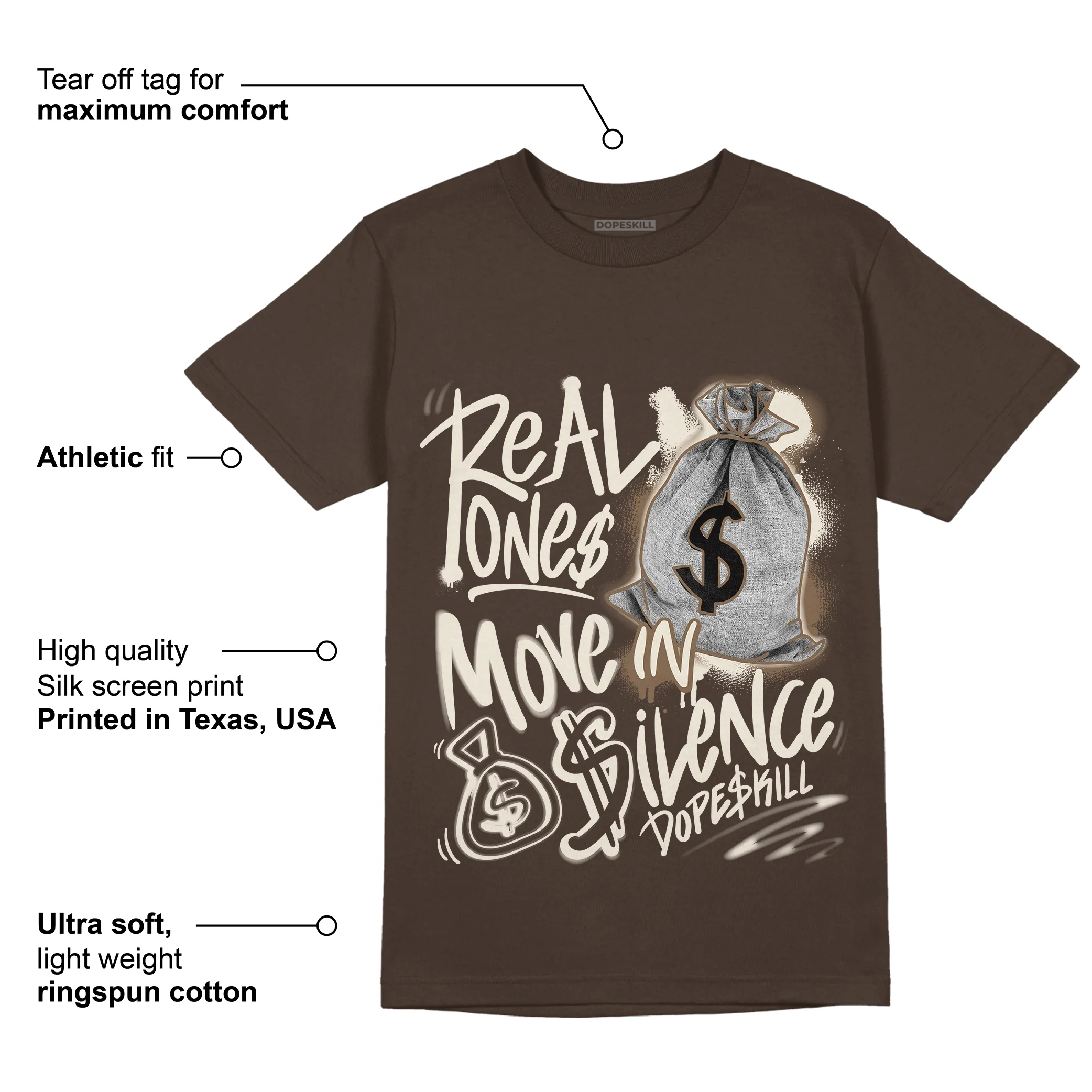 AJ 1 Low OG “Reverse Mocha” DopeSkill Ridgerock T-shirt Real Ones Move In Silence Graphic - Image 2