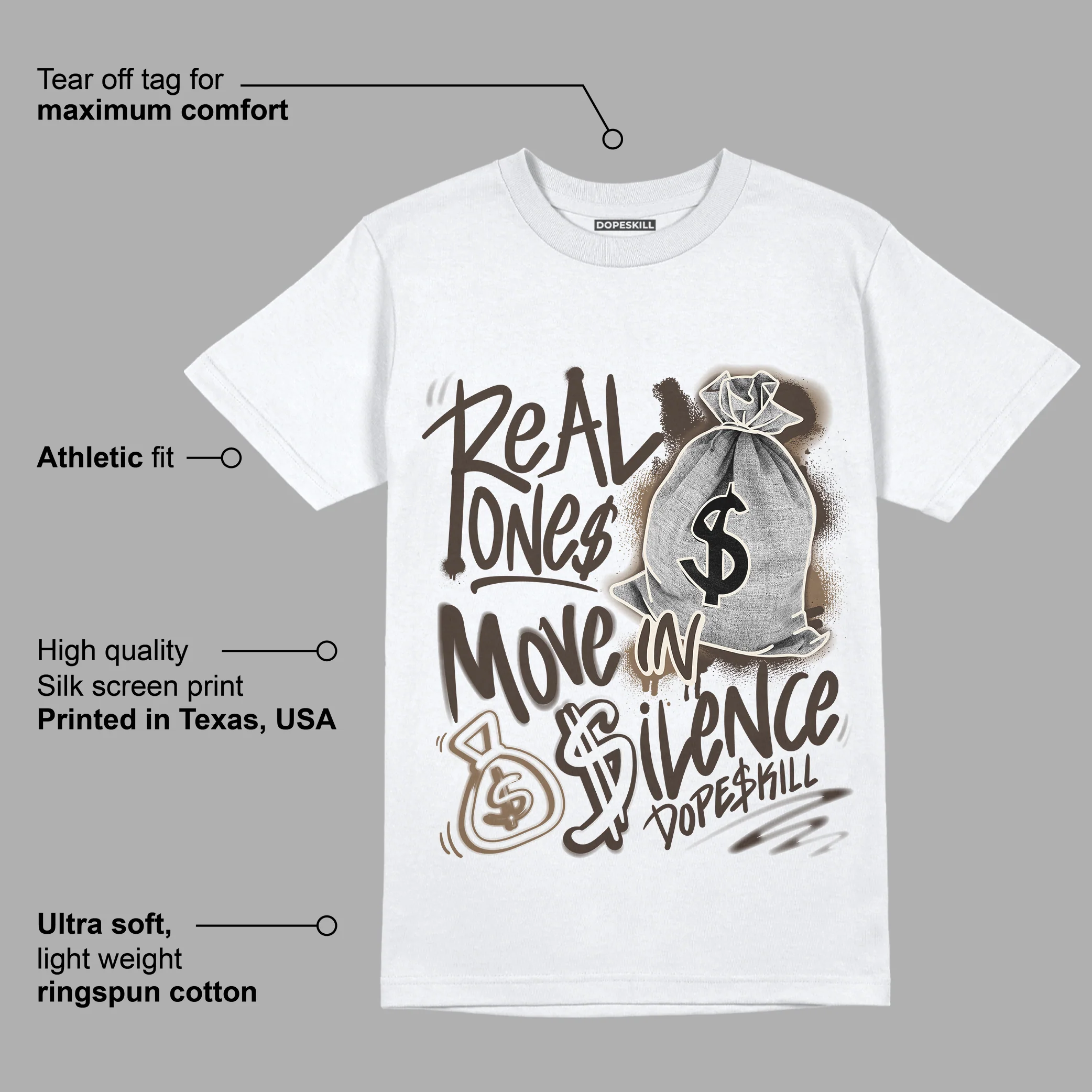 AJ 1 Low OG “Reverse Mocha” DopeSkill T-Shirt Real Ones Move In Silence Graphic - Image 3