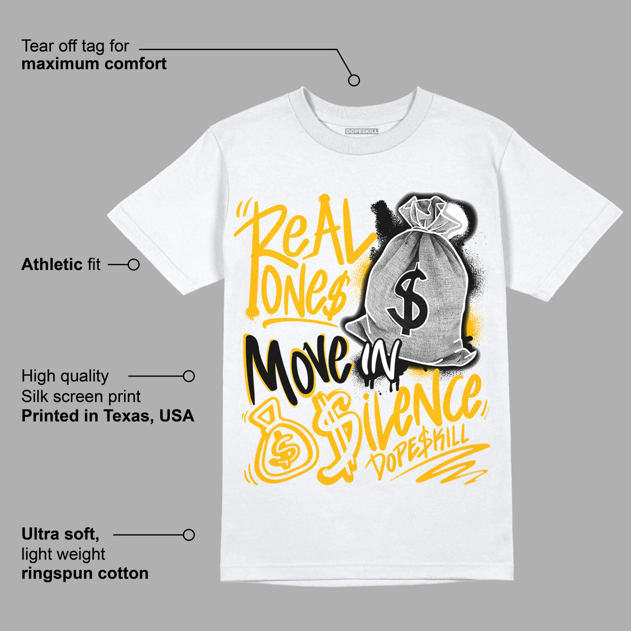AJ 13 Del Sol DopeSkill T-Shirt Real Ones Move In Silence Graphic - Image 3