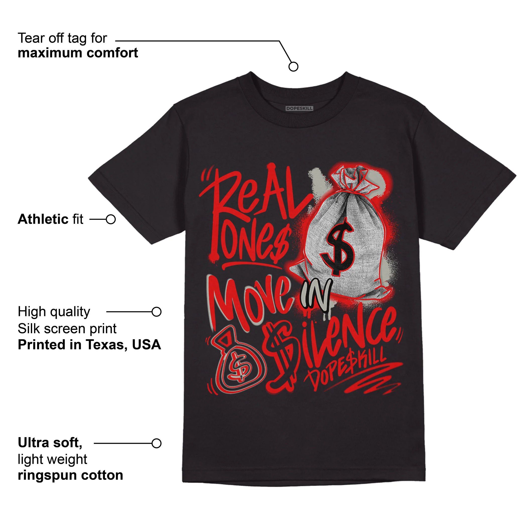 Fire Red 3s DopeSkill T-Shirt Real Ones Move In Silence Graphic - Image 3