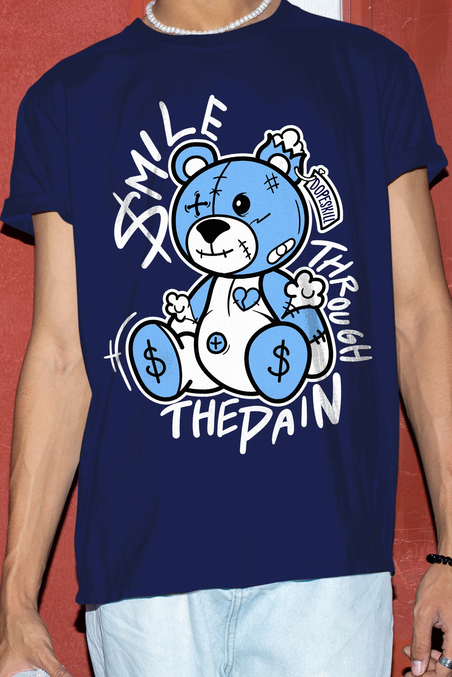 AJ 6 University Blue DopeSkill College Navy T-Shirt BEAN Graphic - Image 3