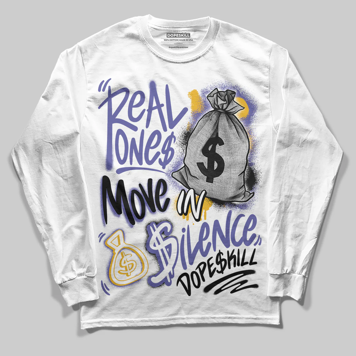 Lakers 4s DopeSkill Long Sleeve T-Shirt Real Ones Move In Silence Graphic - Image 2