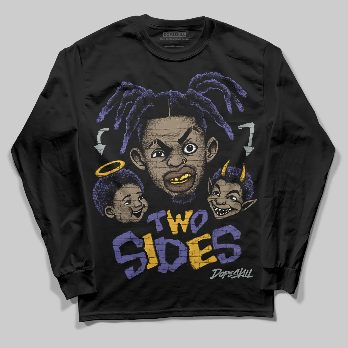 Lakers 4s DopeSkill Long Sleeve T-Shirt Two Sides Graphic