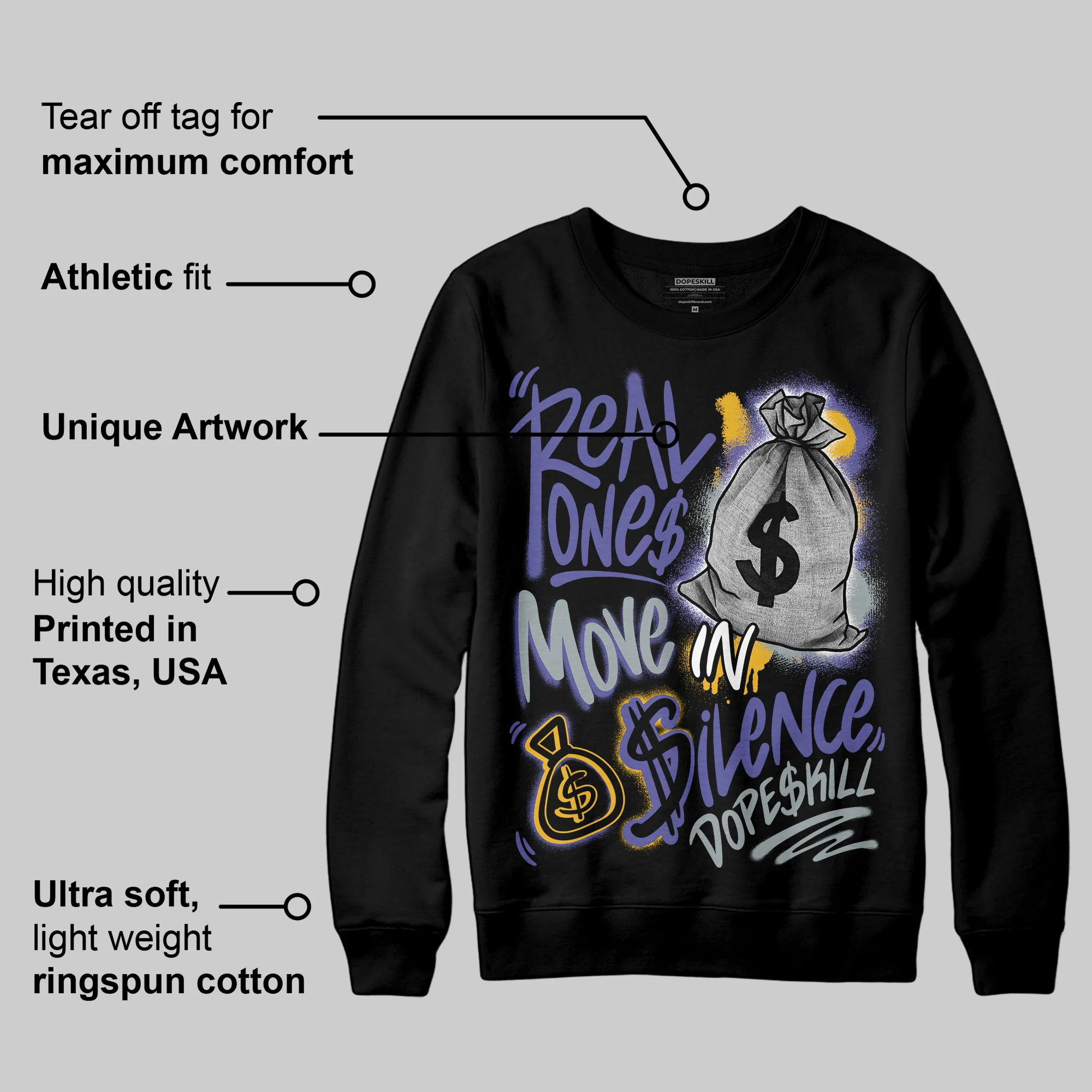 Lakers 4s DopeSkill Sweatshirt Real Ones Move In Silence Graphic - Image 3